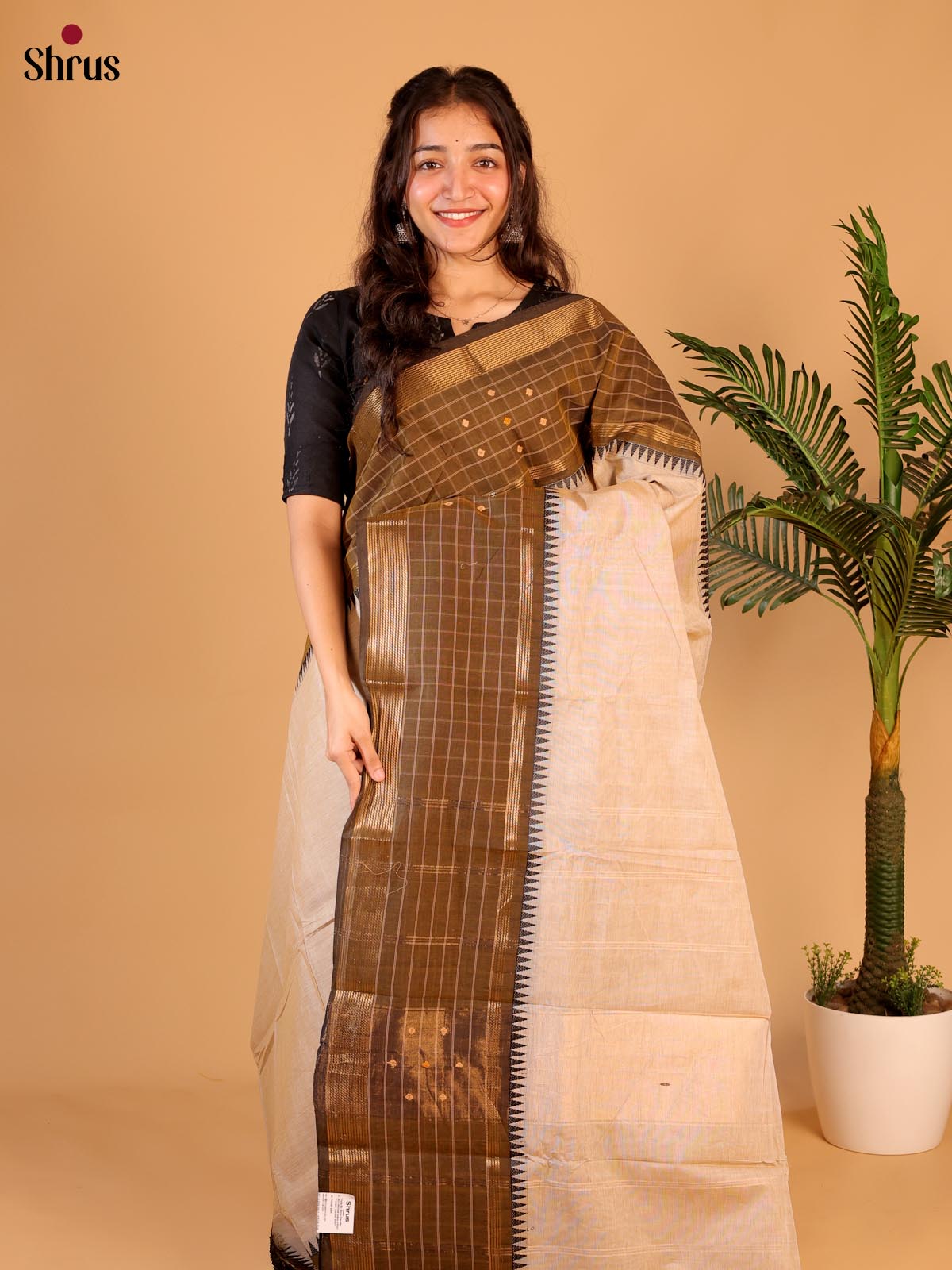 Cream & Brown - Chettinad Cotton Saree