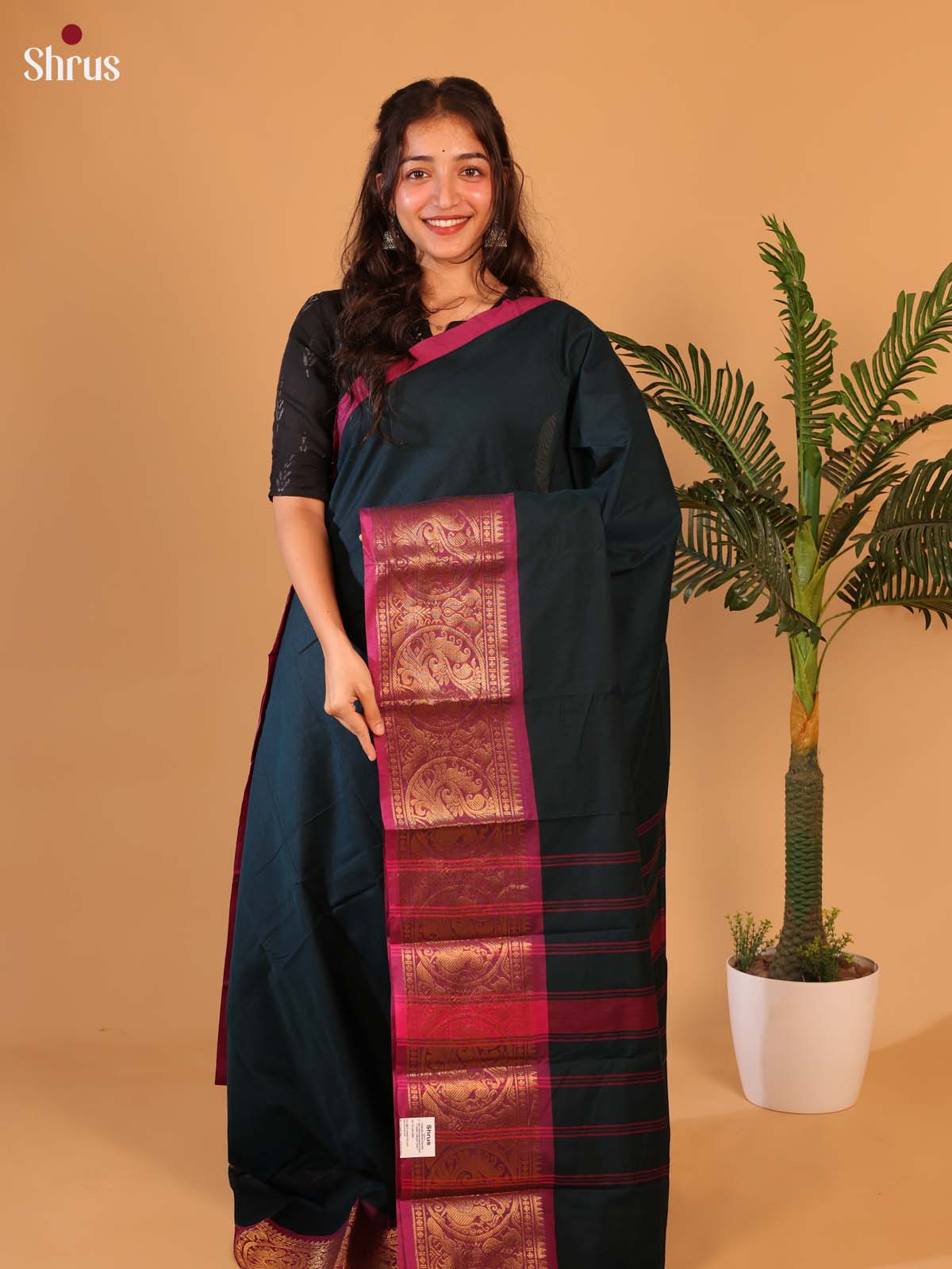 Karupachhai & Pink- Chettinad Cotton Saree