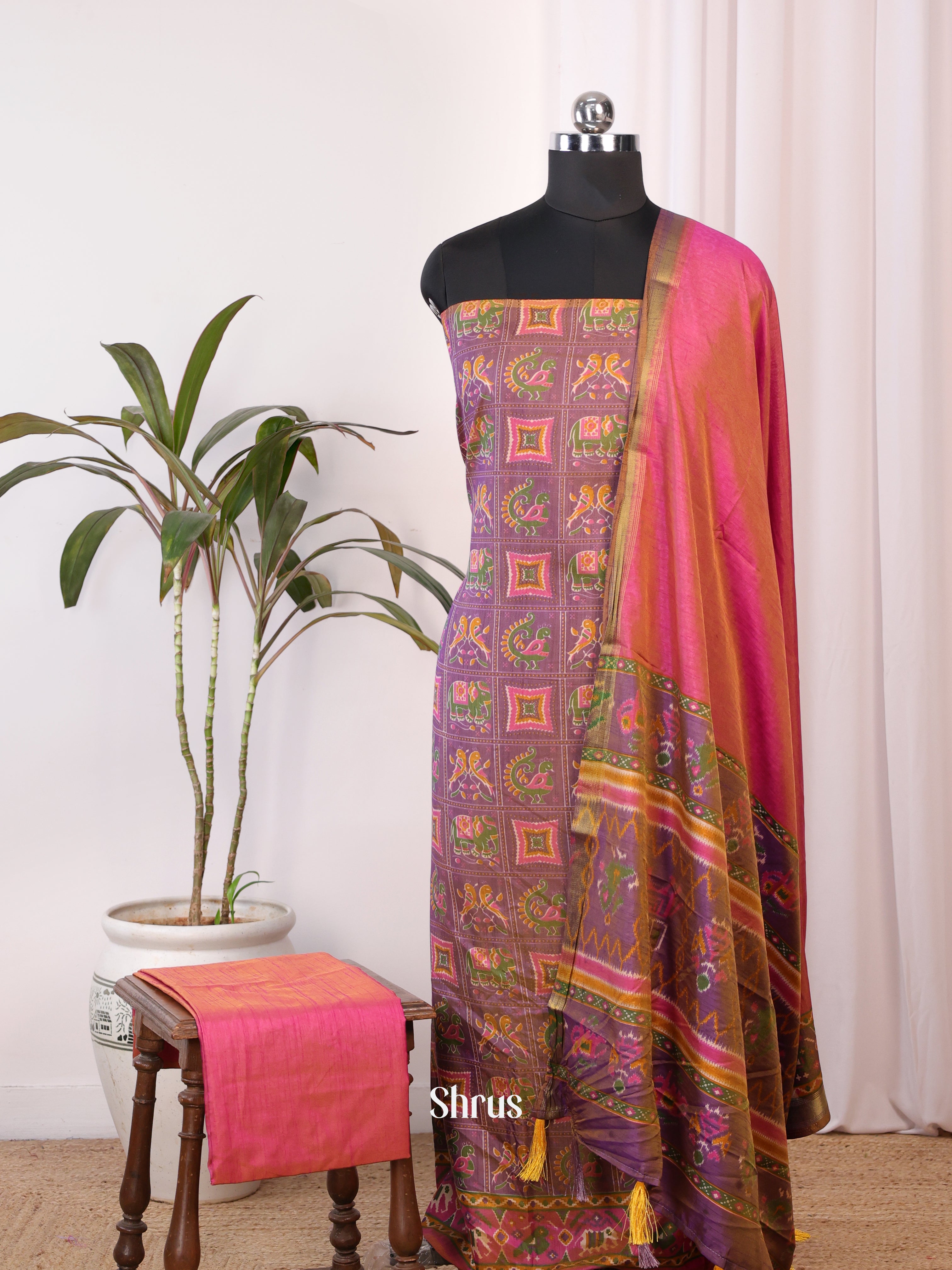 Purple & Pink - semi patola salwar