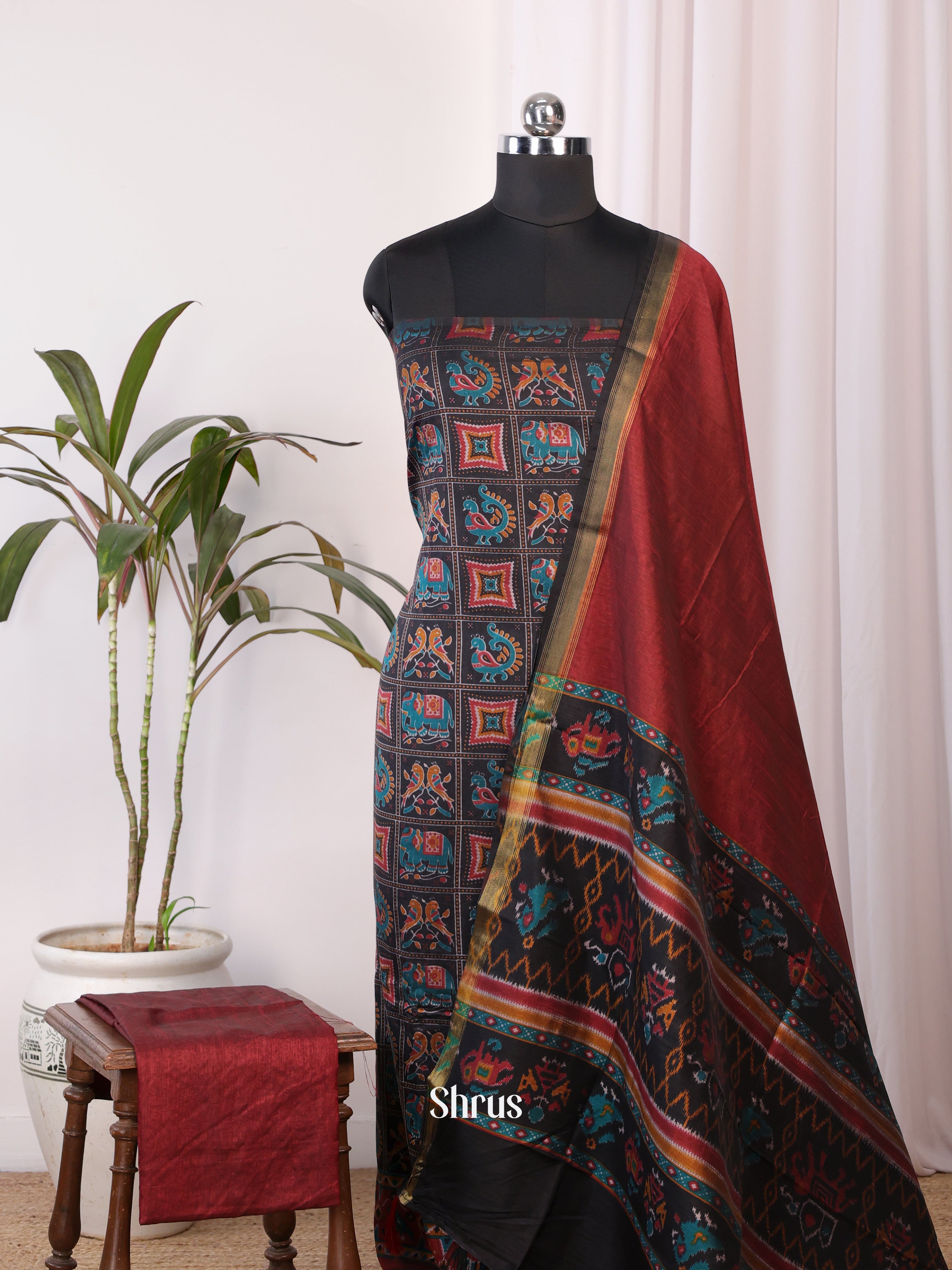 Black & Maroon - semi patola salwar