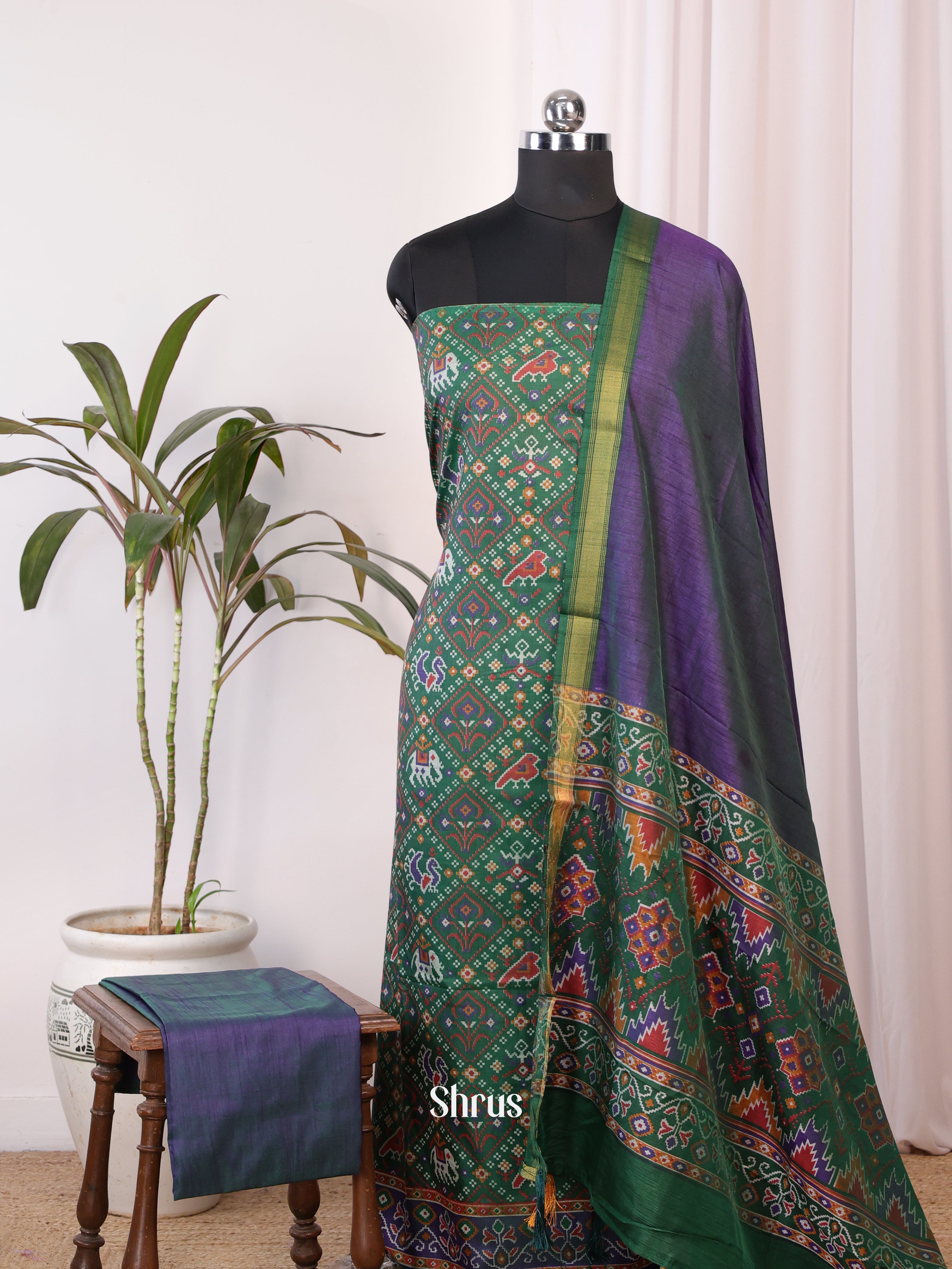 Green & Purple - semi patola salwar - Shop on Shrus.com