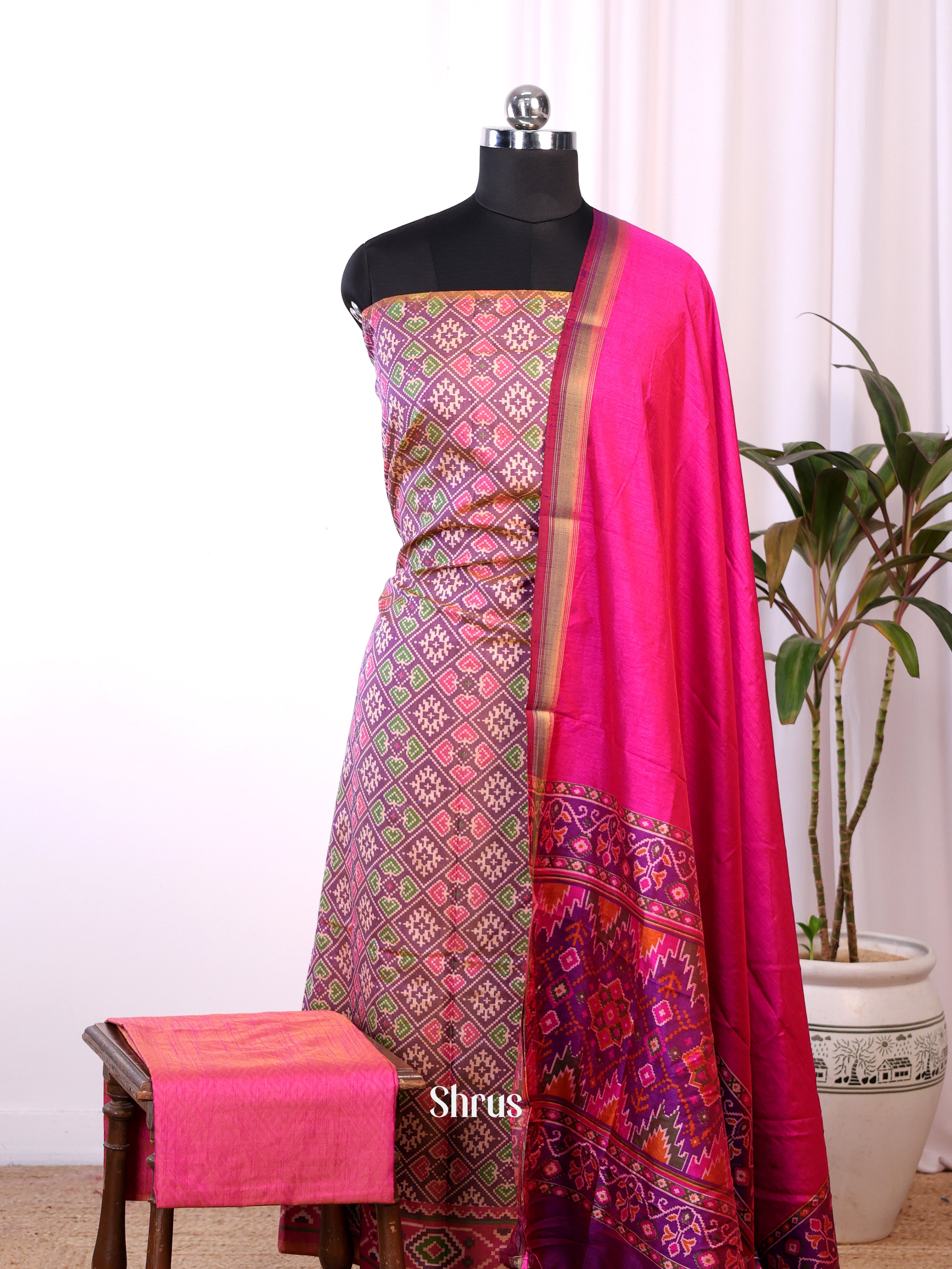 Pink & Purple - semi patola salwar - Shop on Shrus.com