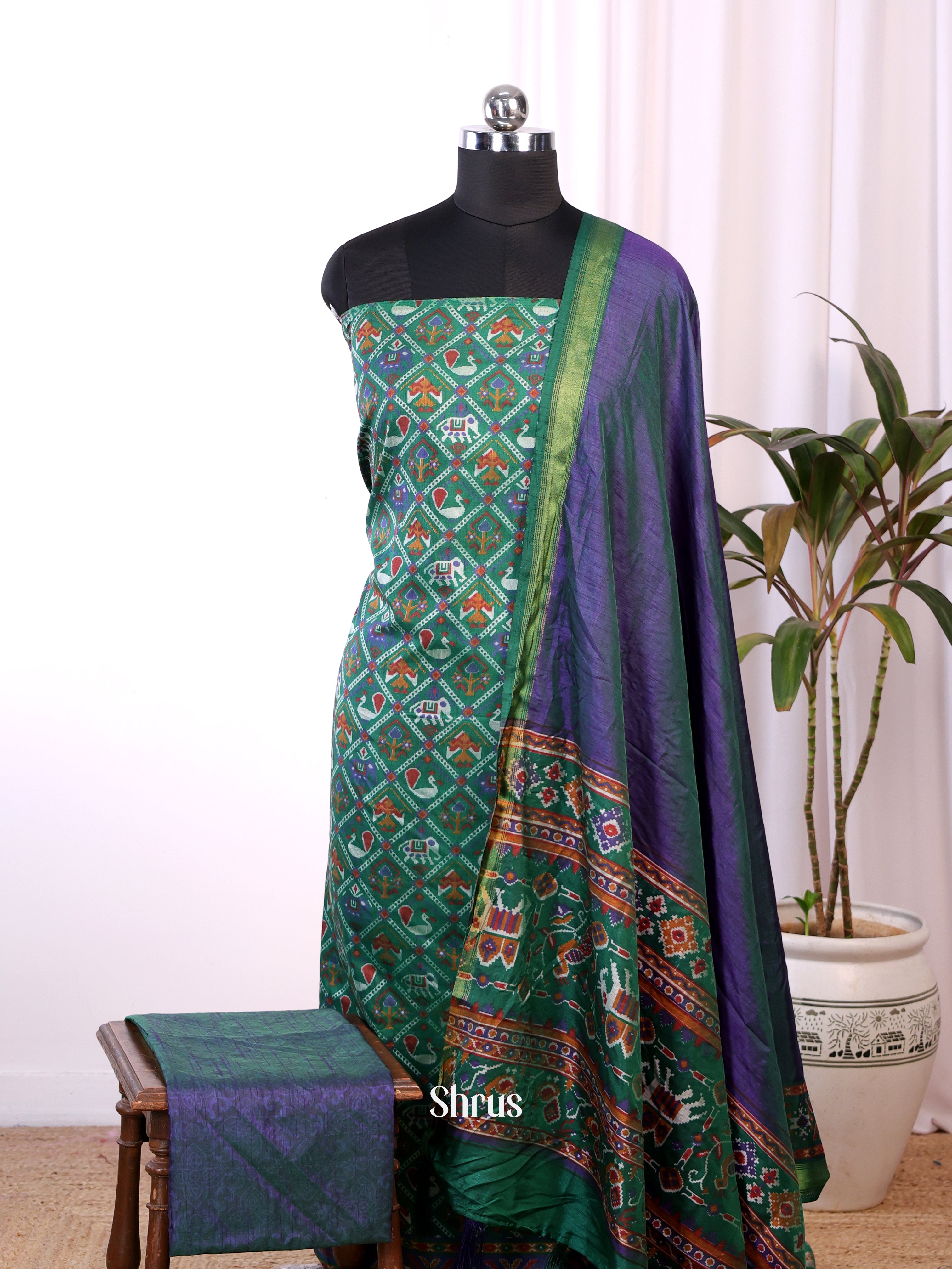 Green & Purple- semi patola salwar