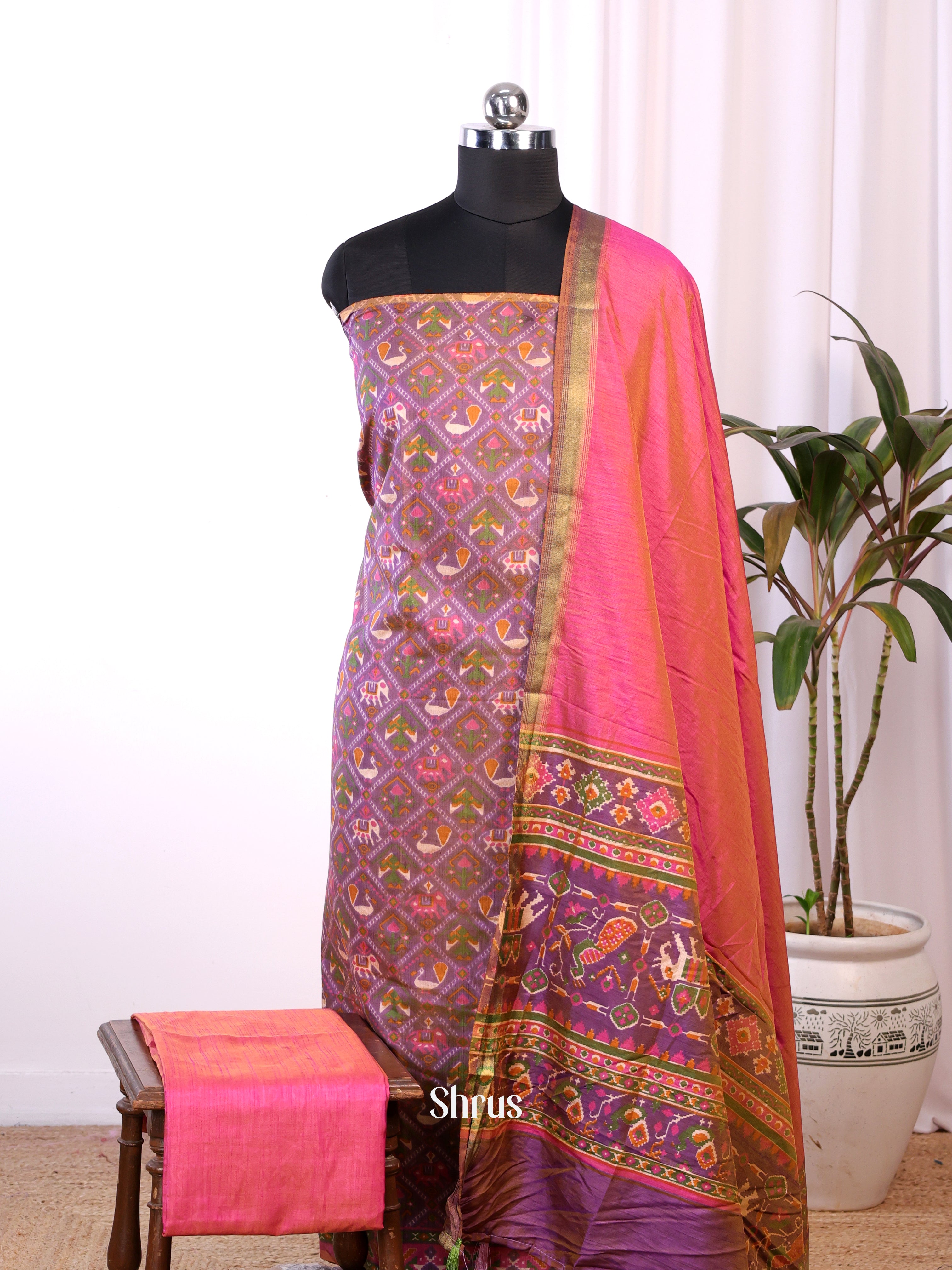 Purple & Pink- semi patola salwar