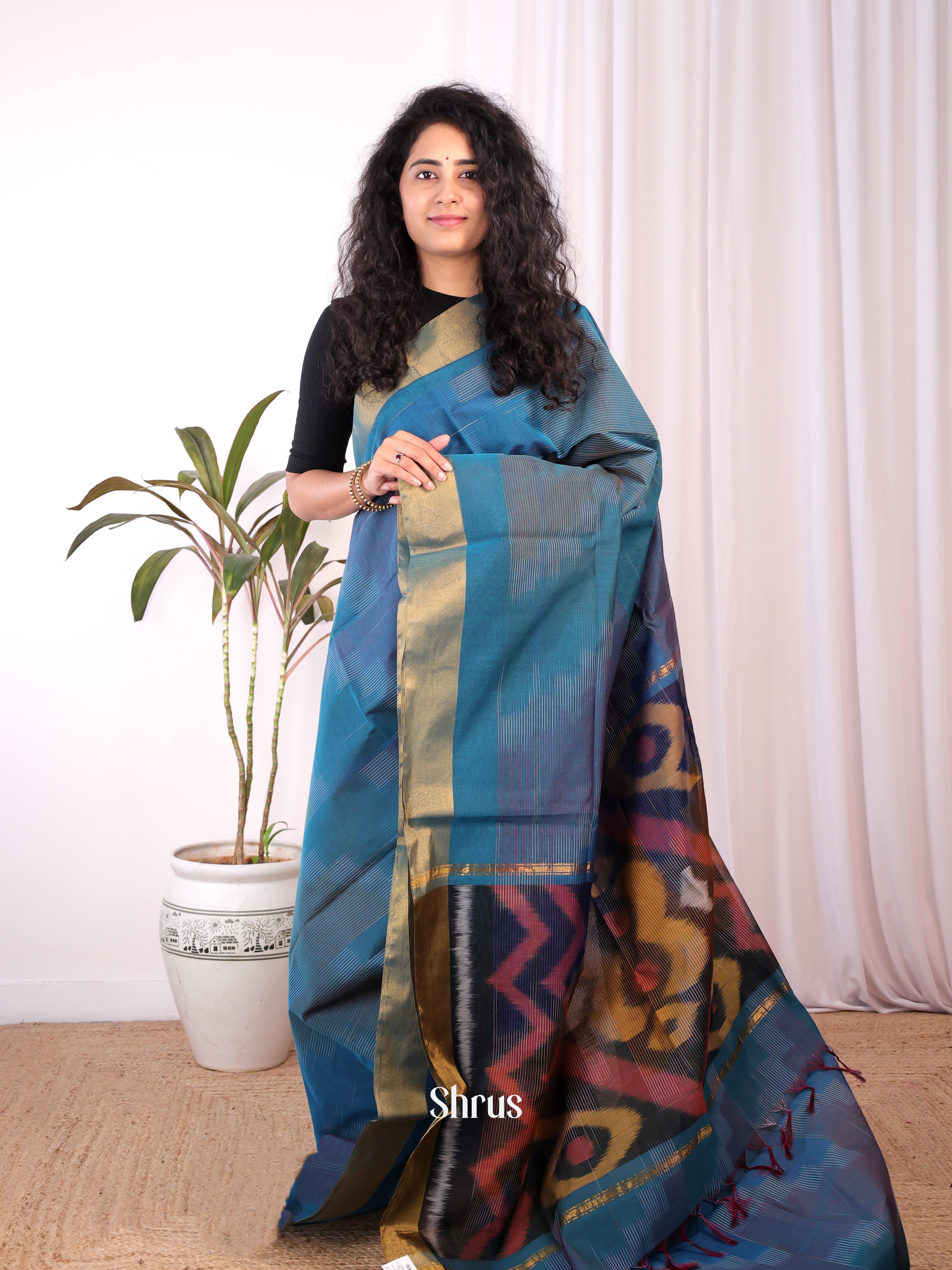 CKS15054 - Ikkat Kora Saree - Shop on Shrus.com