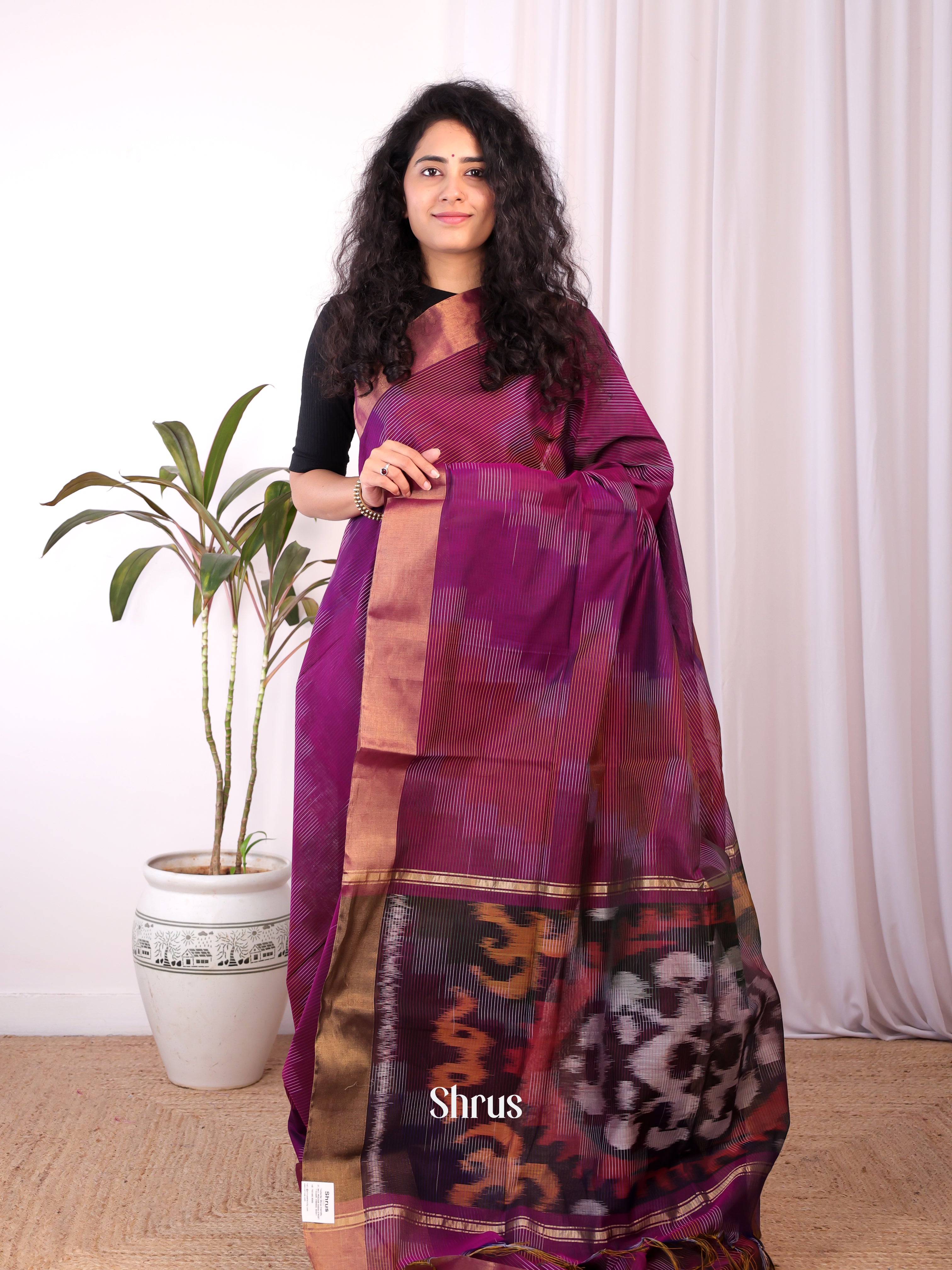 Purple - Ikkat Kora Saree