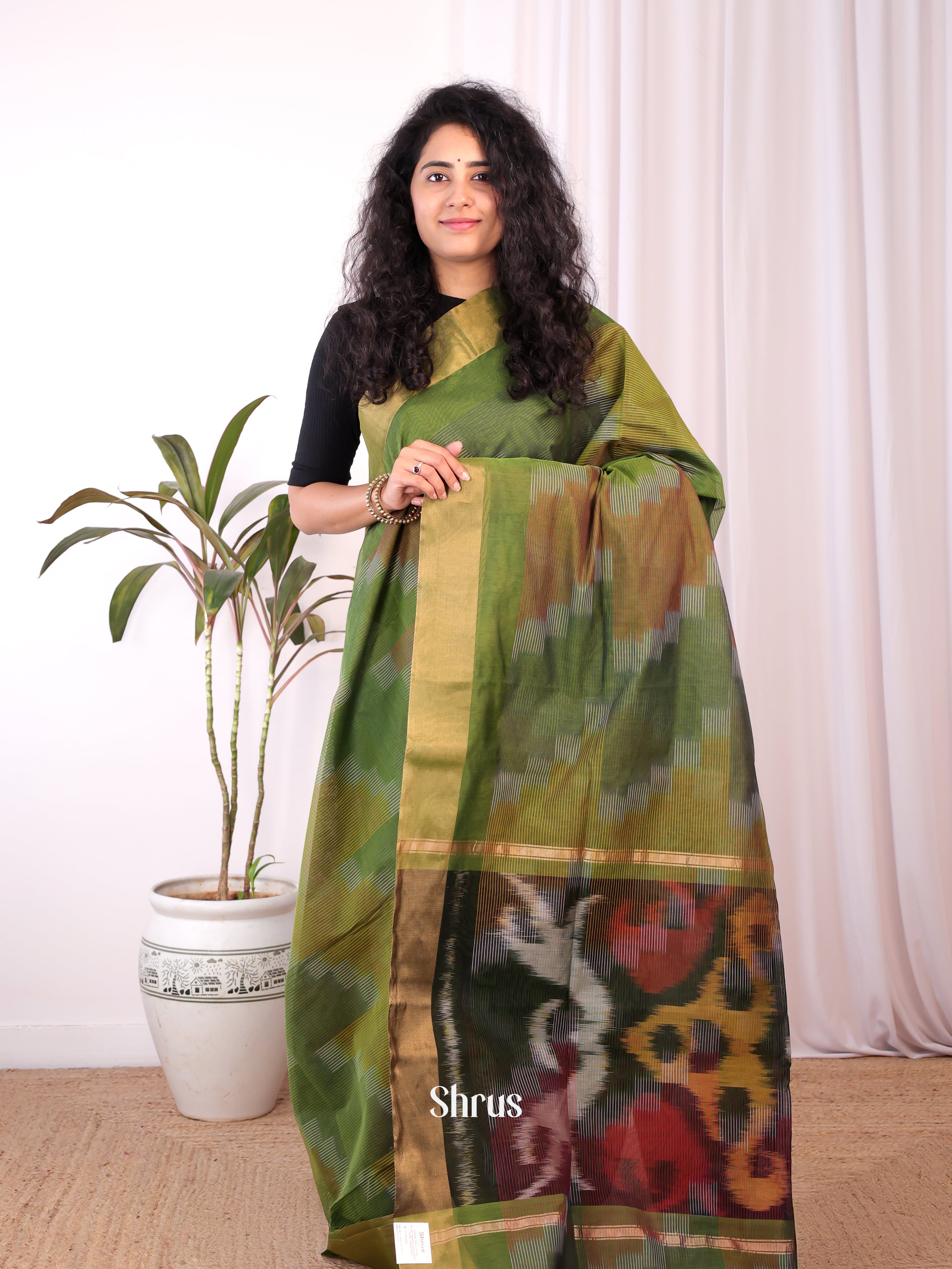 Green - Ikkat Kora Saree