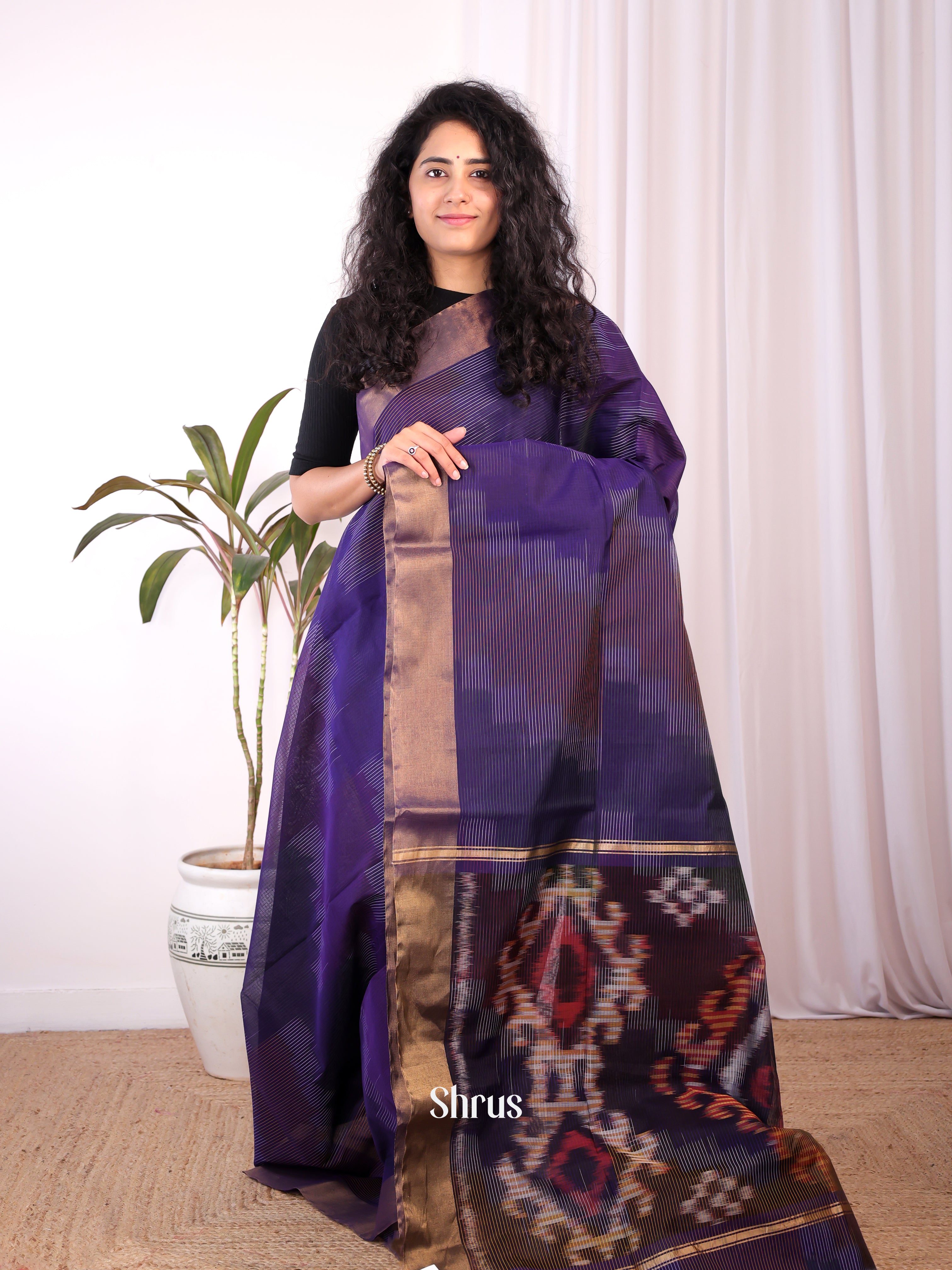 Violet - Ikkat Kora Saree