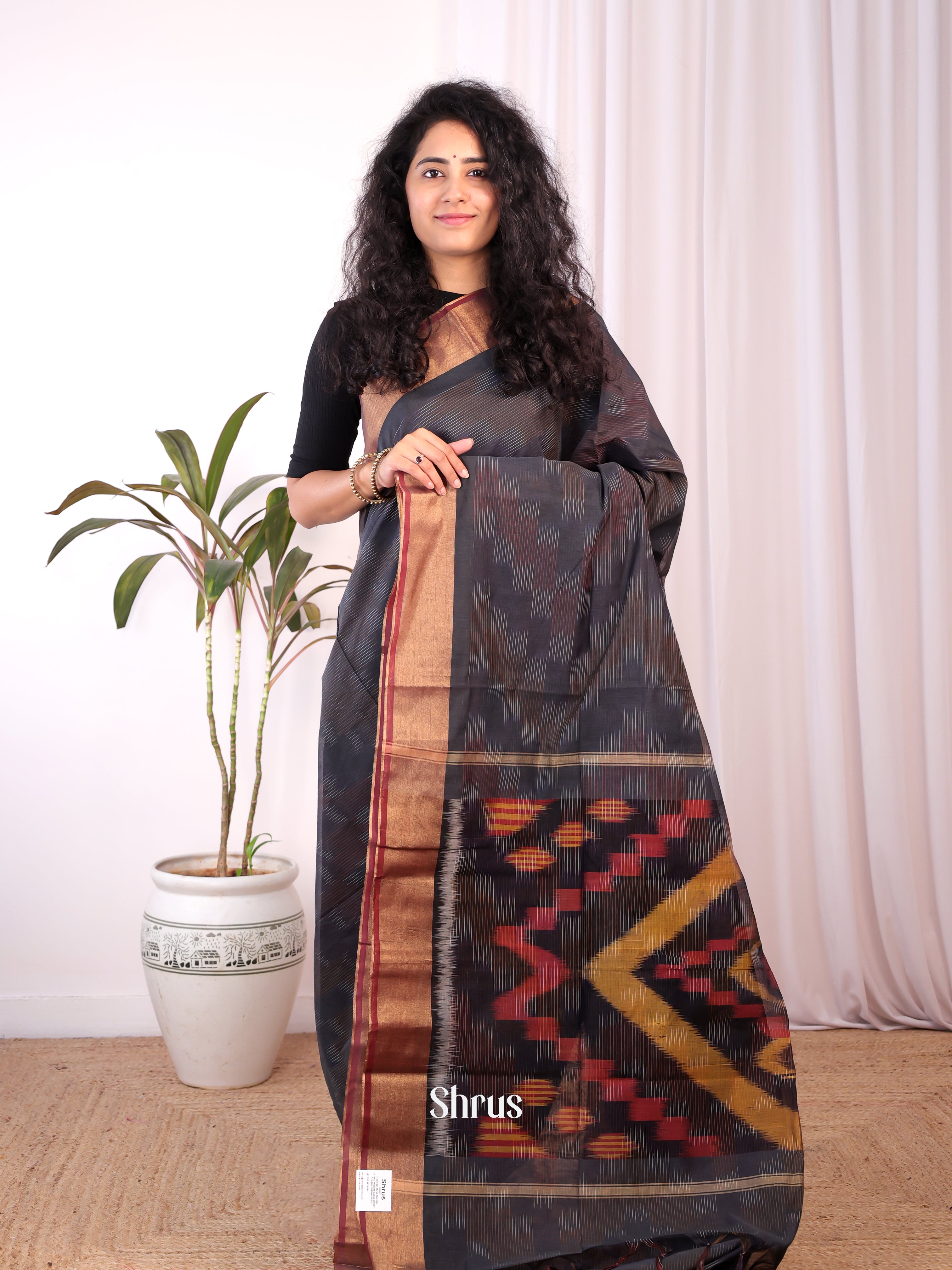 Black - Ikkat Kora Saree