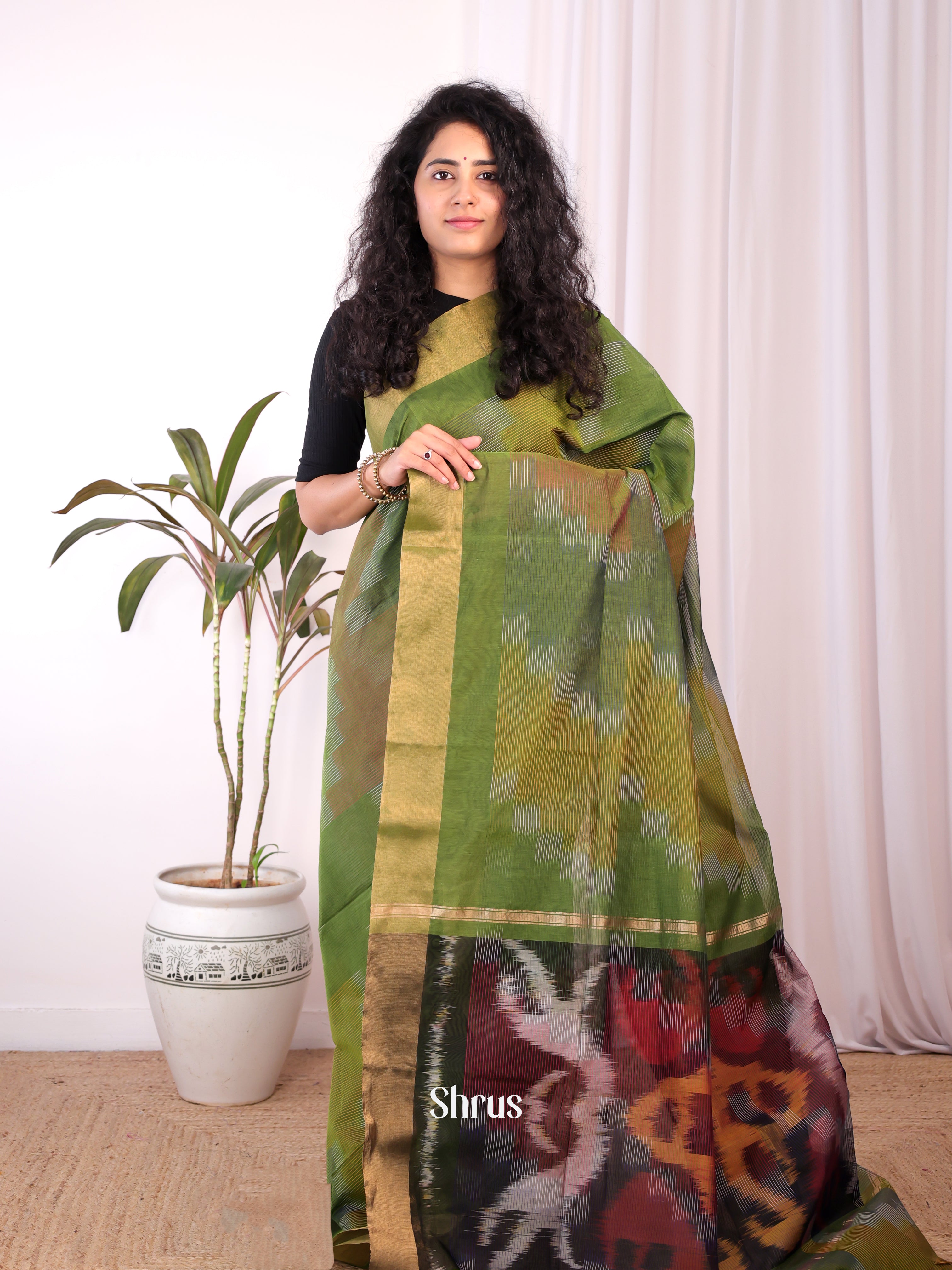 Green - Ikkat Kora Saree