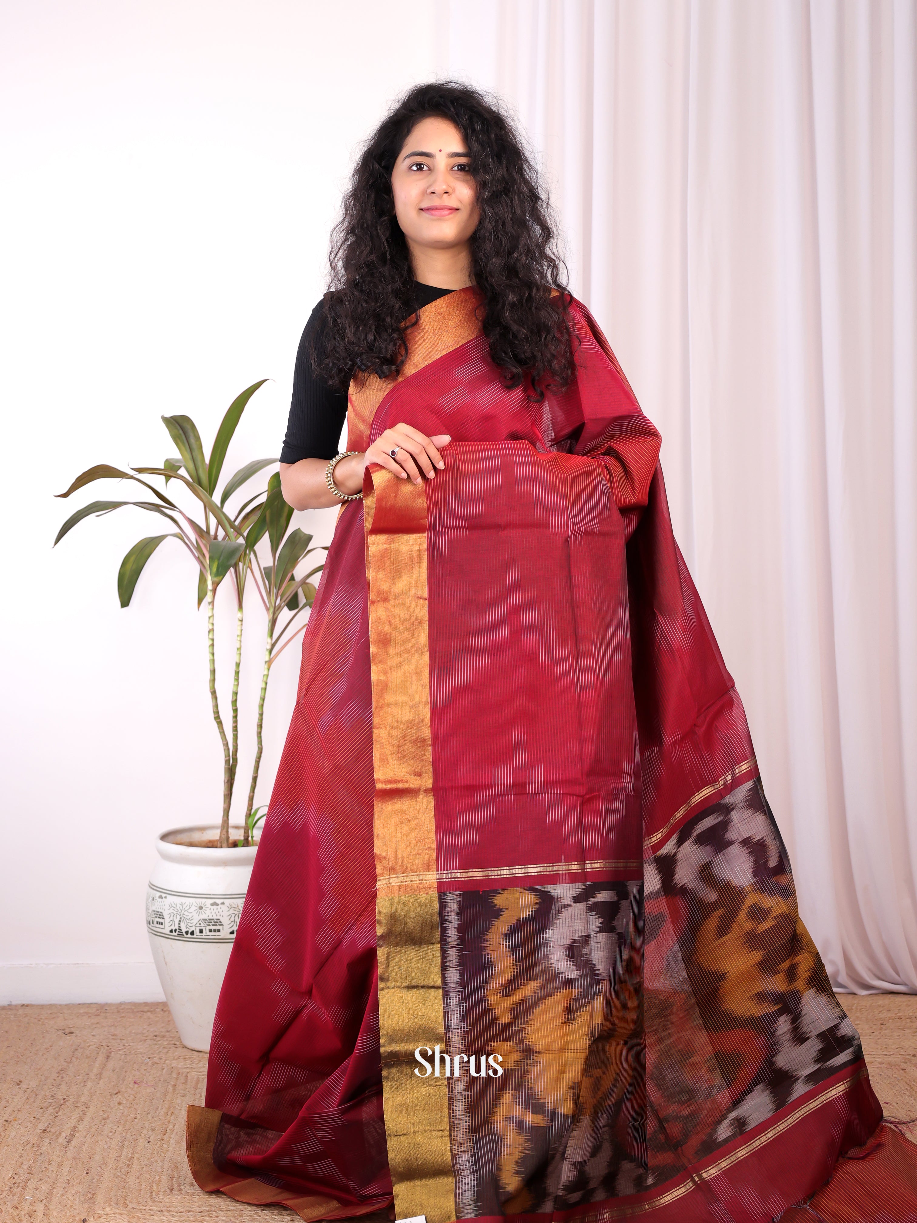 Red  - Ikkat Kora Saree