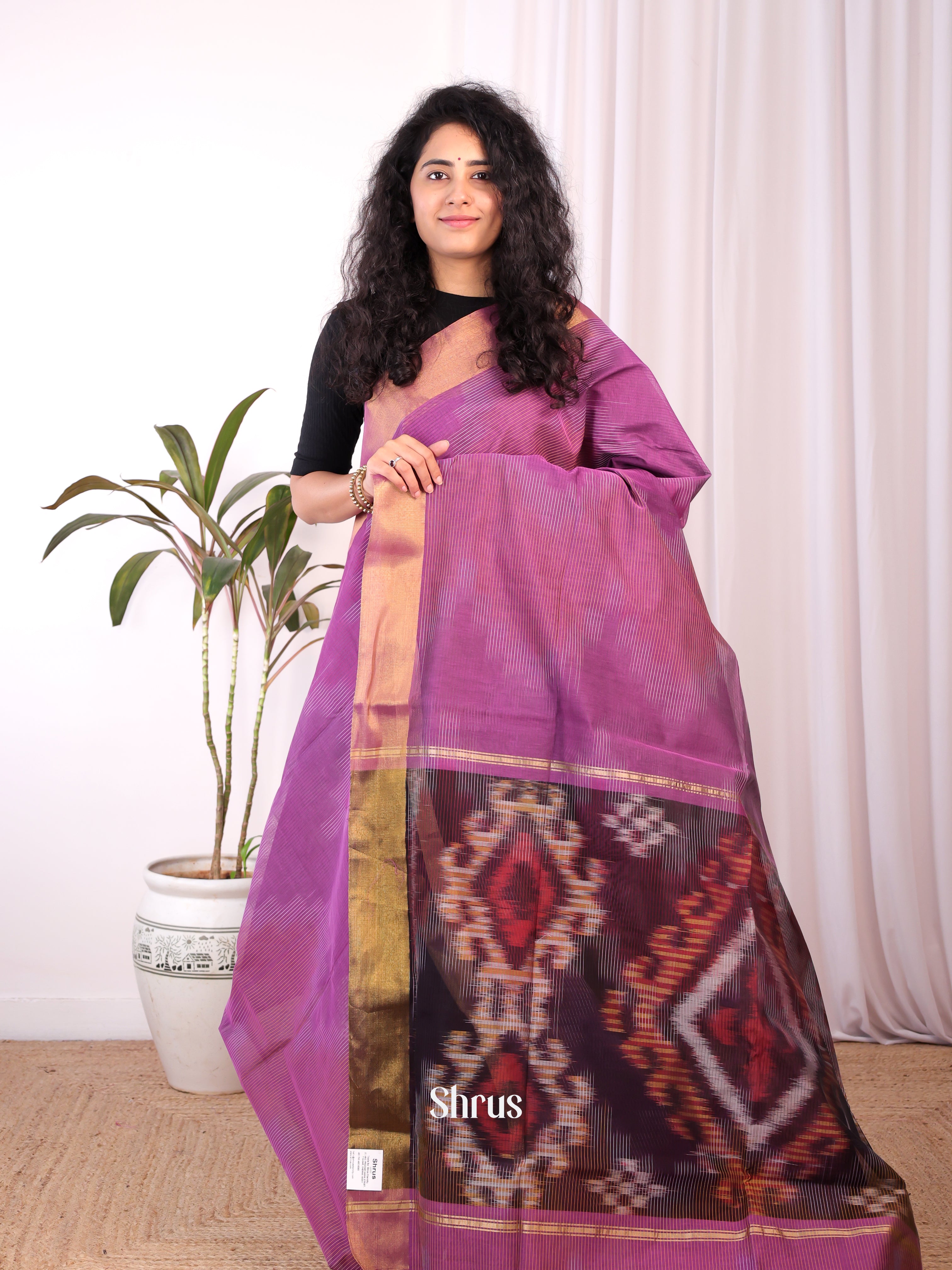 Purple - Ikkat Kora Saree