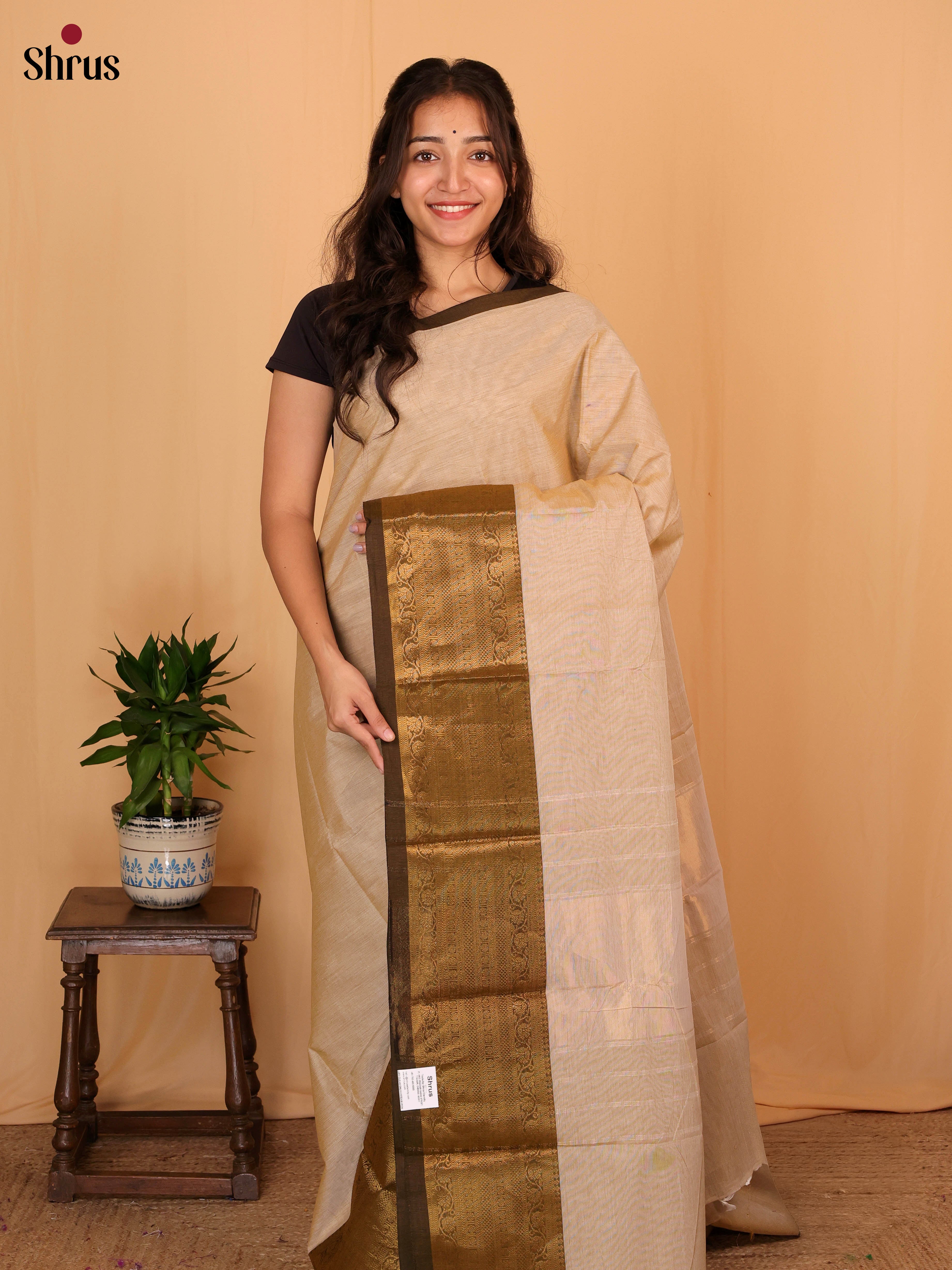 Beige & Brown - Chettinad Cotton Saree