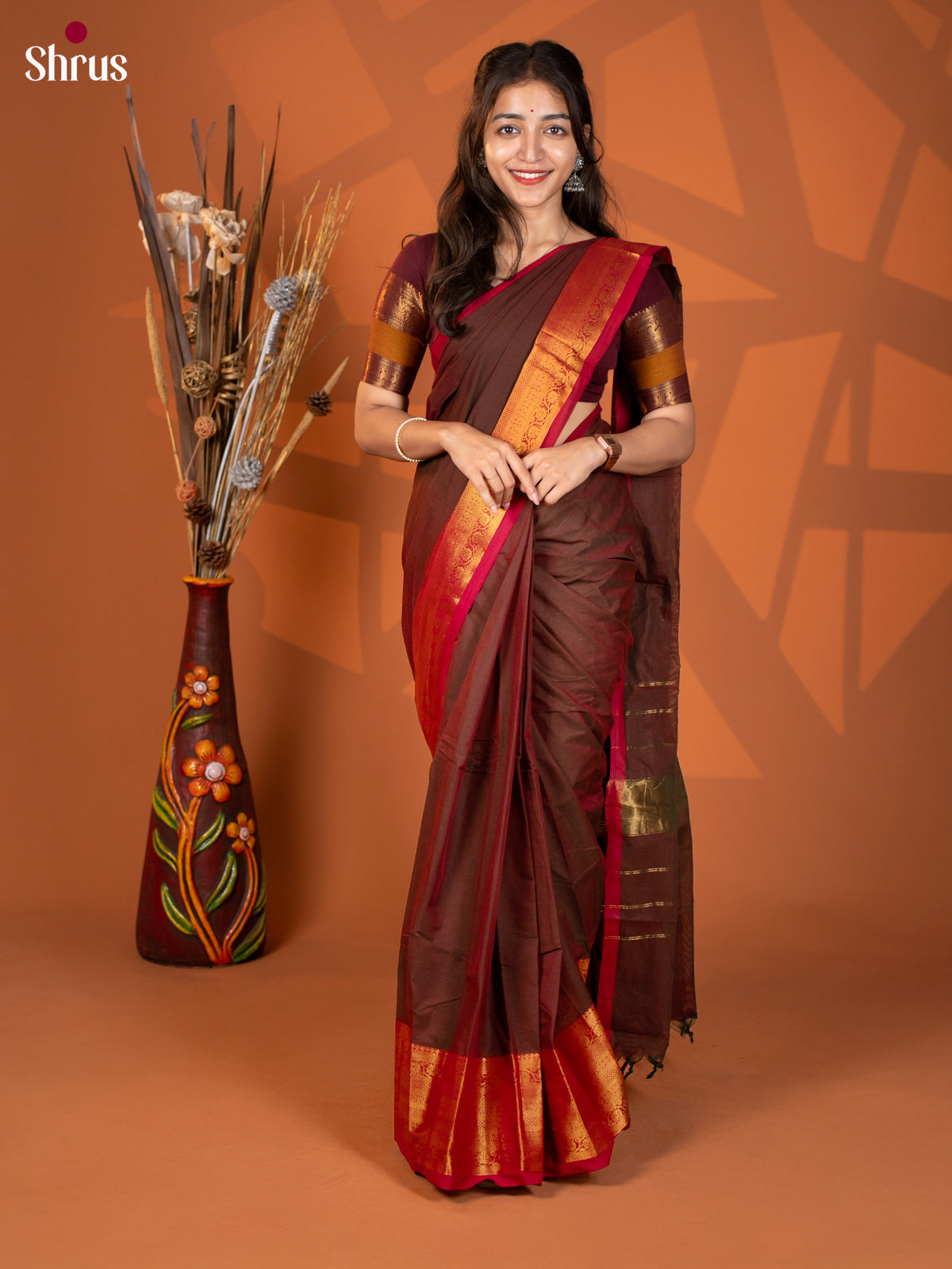 Brown with Red - Chettinad Cotton - Shop on Shrus.com