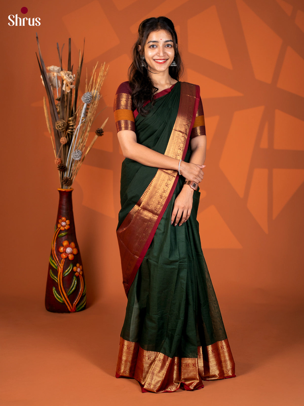 Green with Maroon - Chettinad Cotton - Shop on Shrus.com