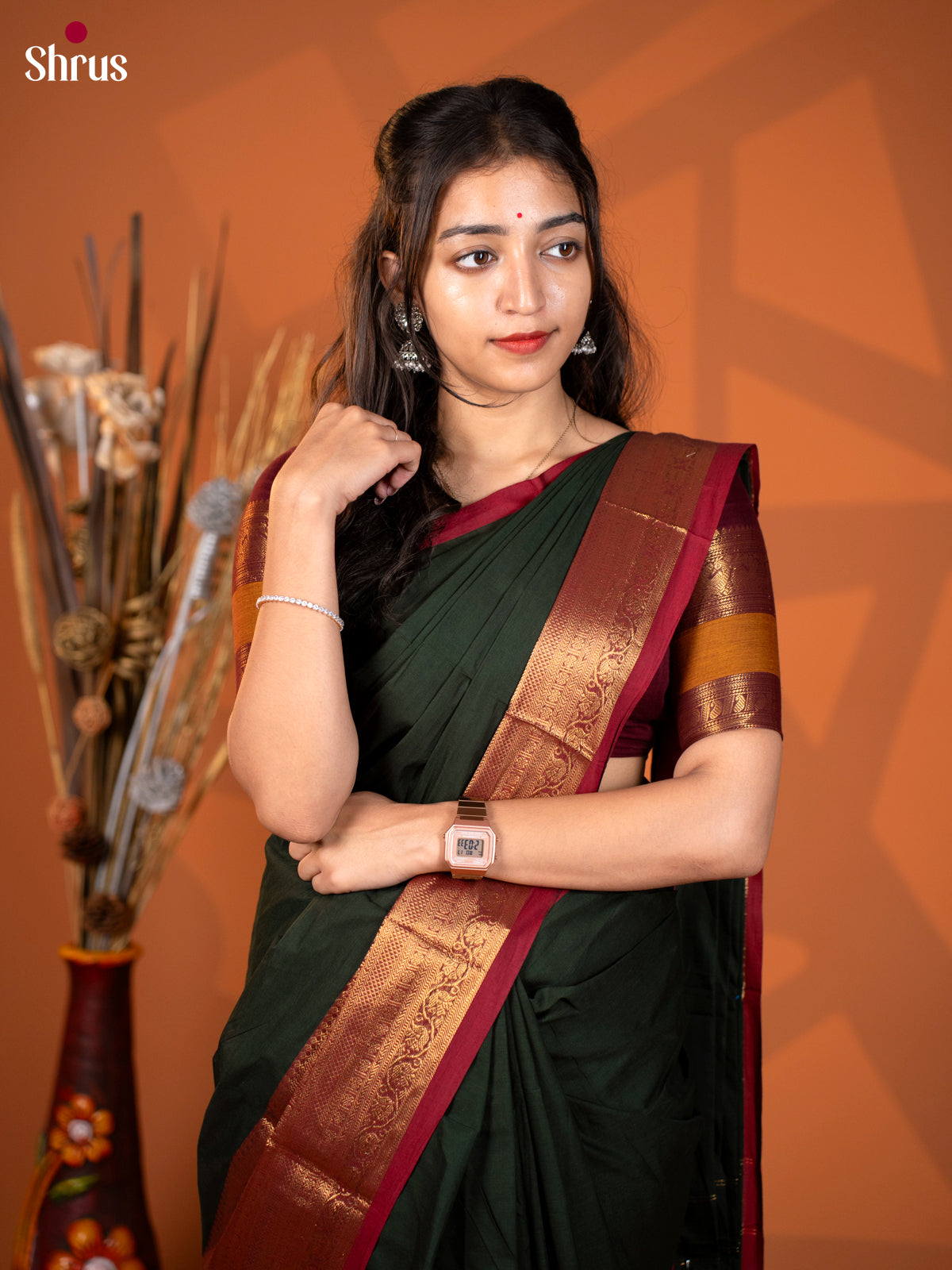 Green with Maroon - Chettinad Cotton - Shop on Shrus.com