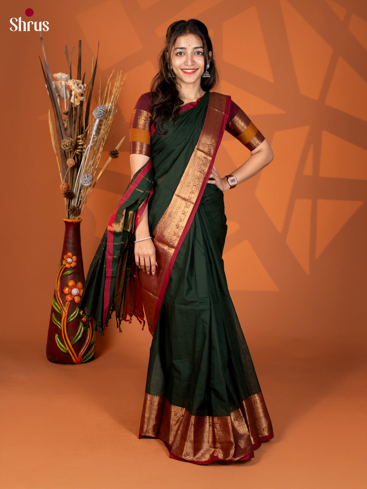 Green with Maroon - Chettinad Cotton - Shop on Shrus.com
