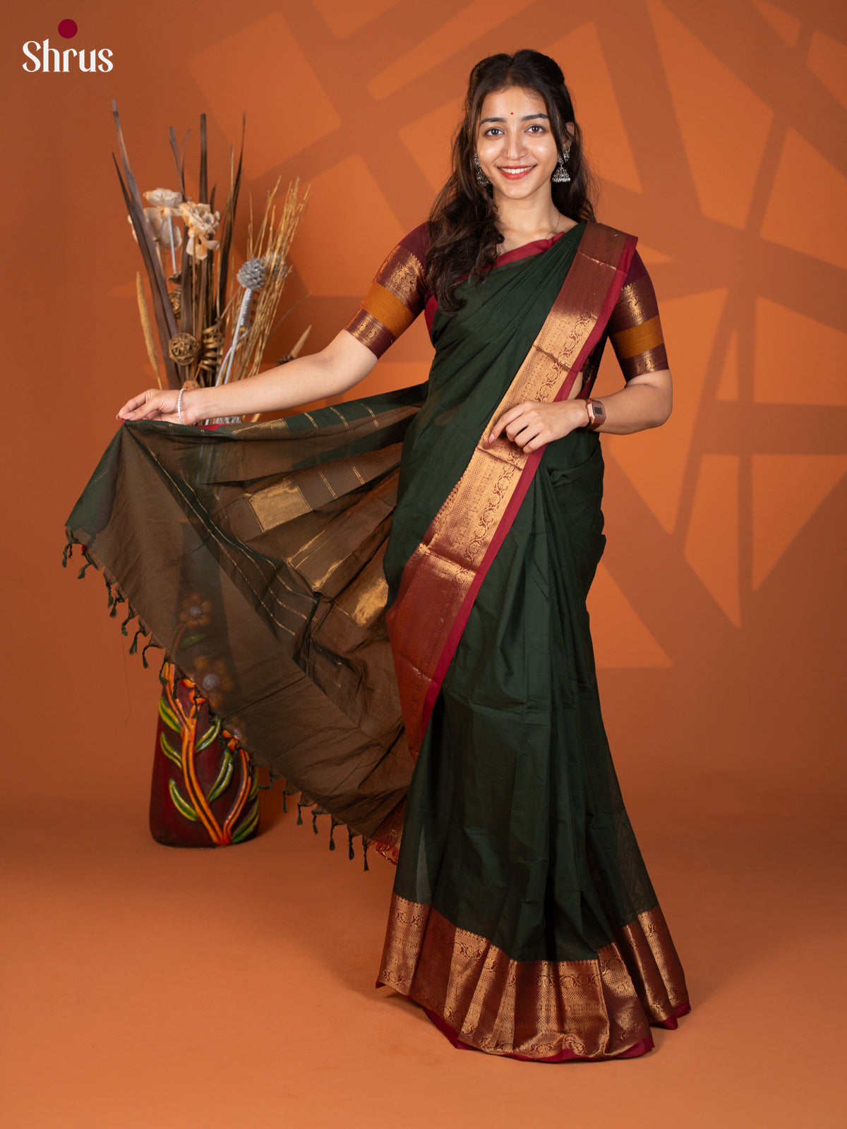 Green with Maroon - Chettinad Cotton - Shop on Shrus.com