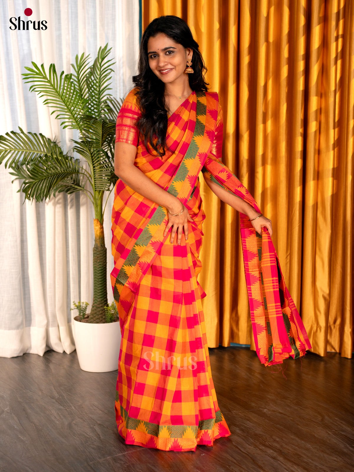 Mustard & Pink - Chettinad Cotton Saree