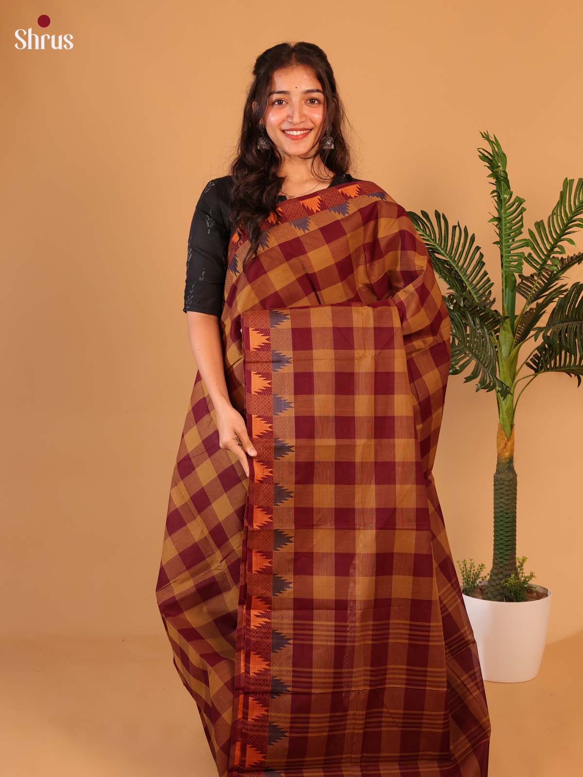 Maroon & Brown - Chettinad Cotton Saree