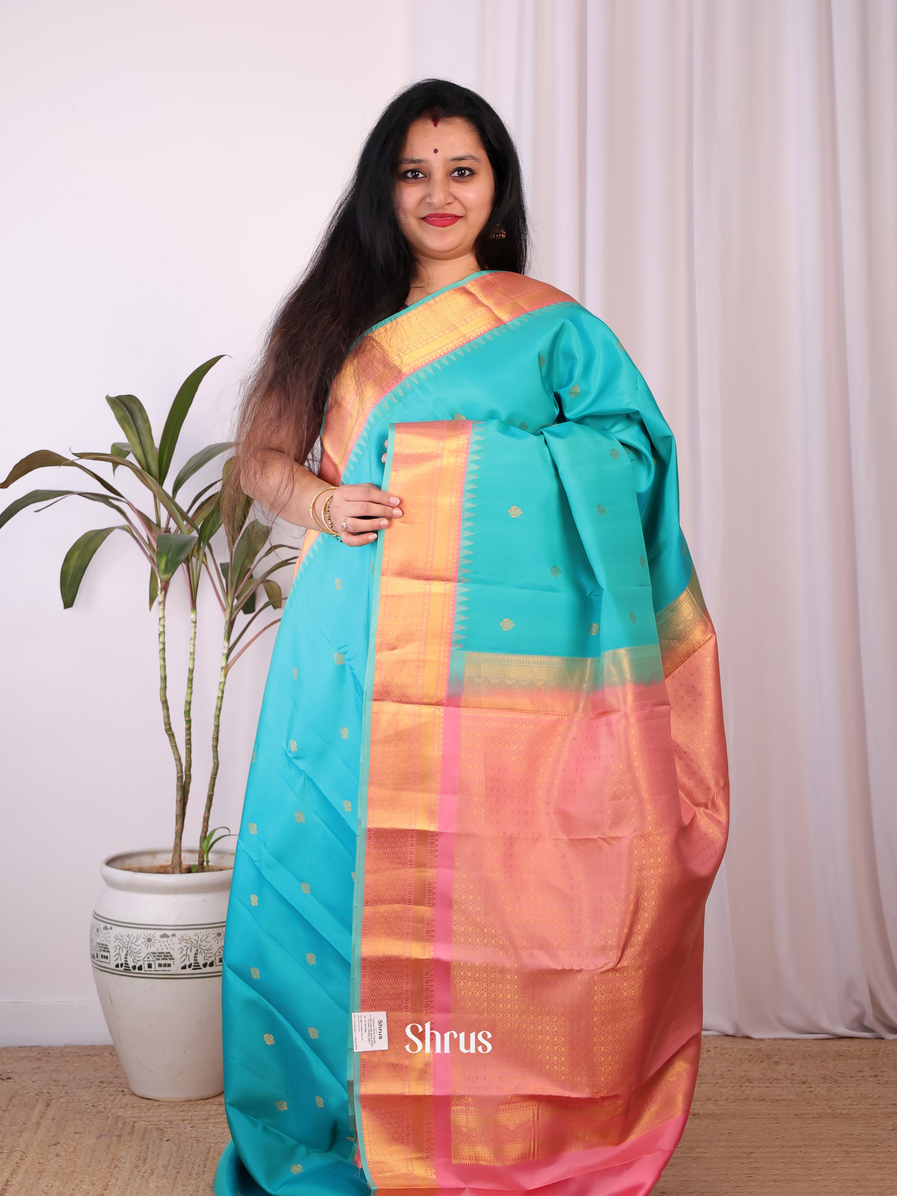 Teal & Pink - Kanchipuram silk Saree