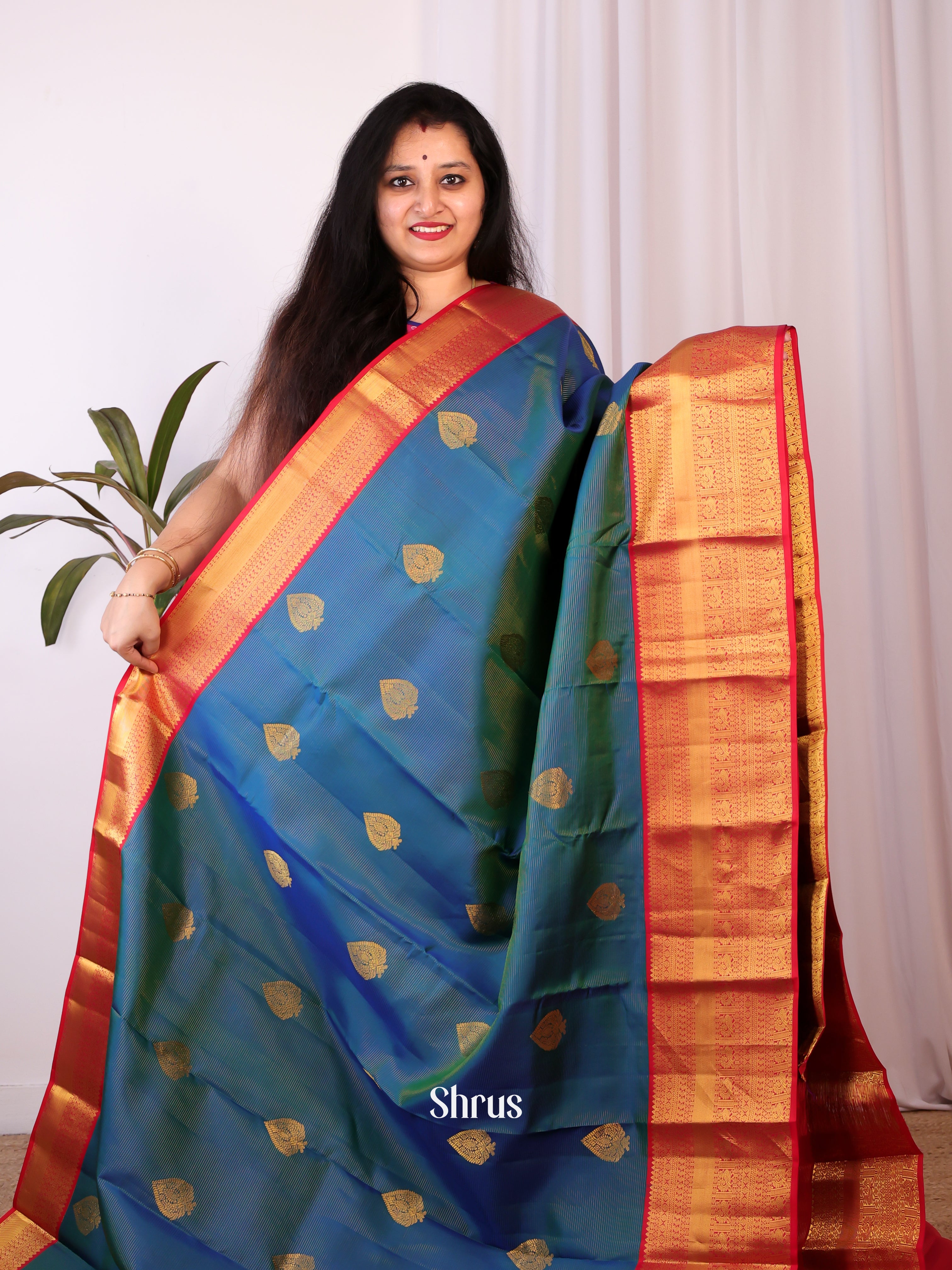 Peacock Blue & Maroon - Kanchipuram silk Saree