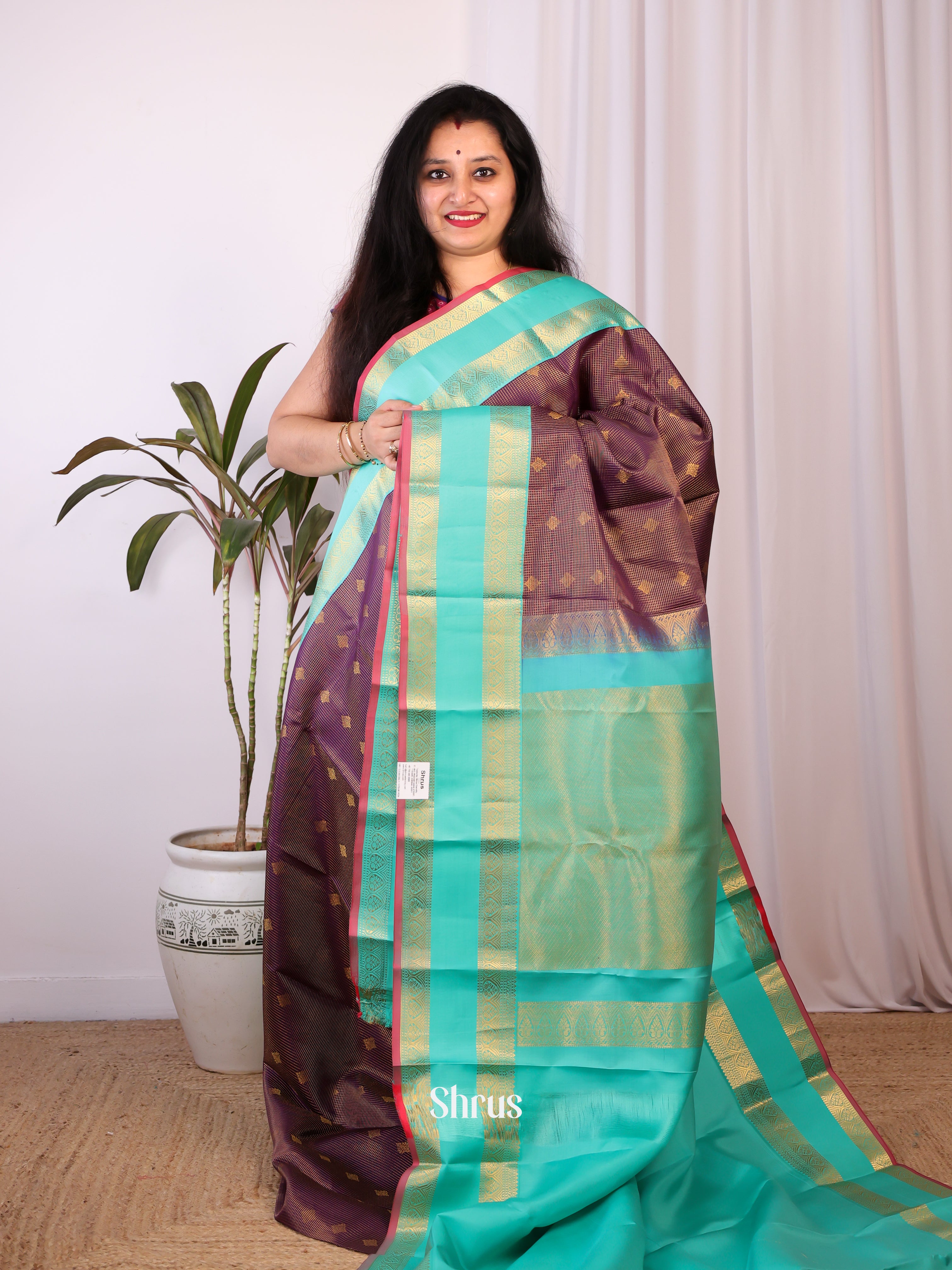 Violet & Teal - Kanchipuram silk Saree