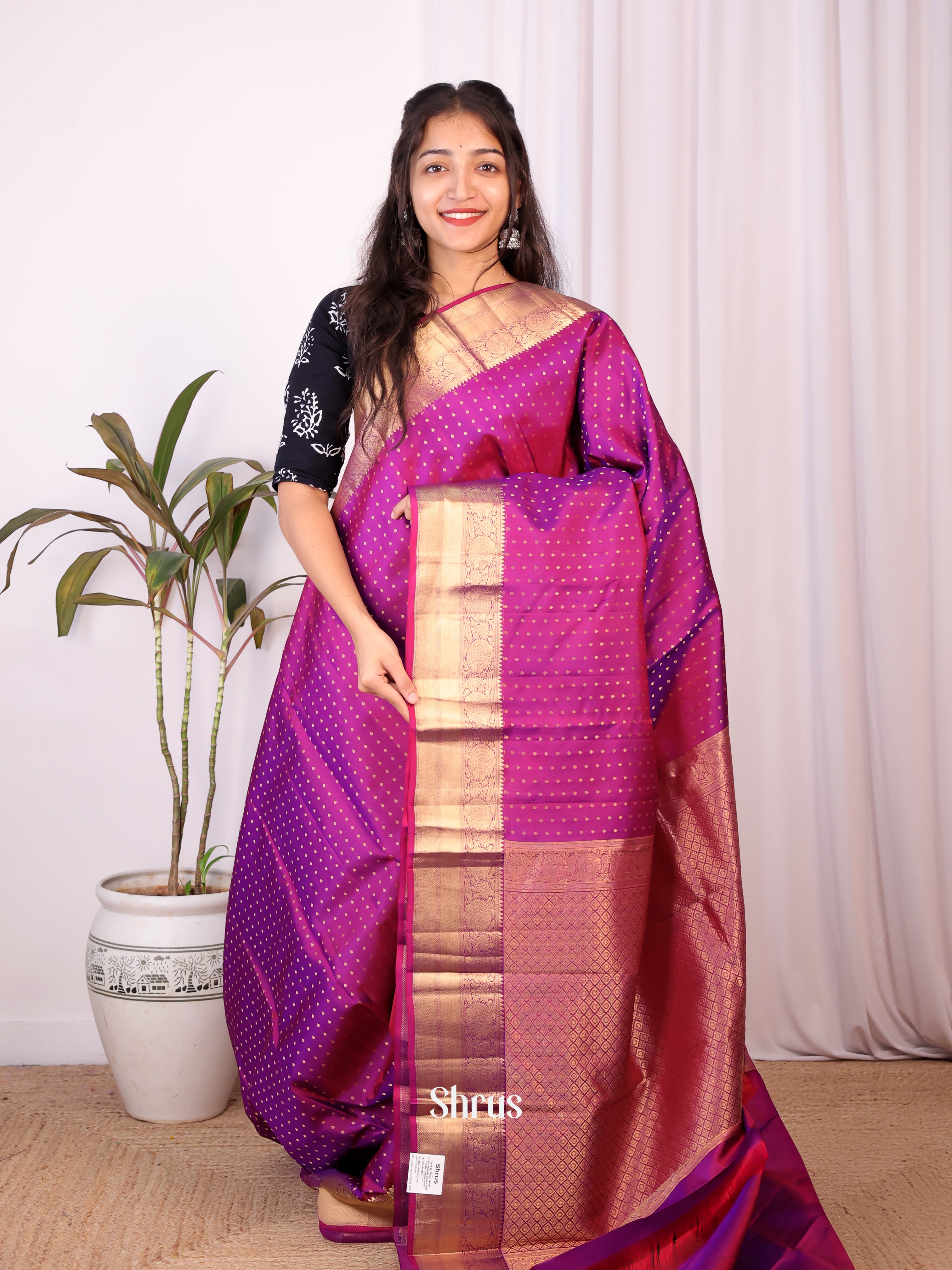 Purple(Single Tone) - Kanchipuram silk Saree