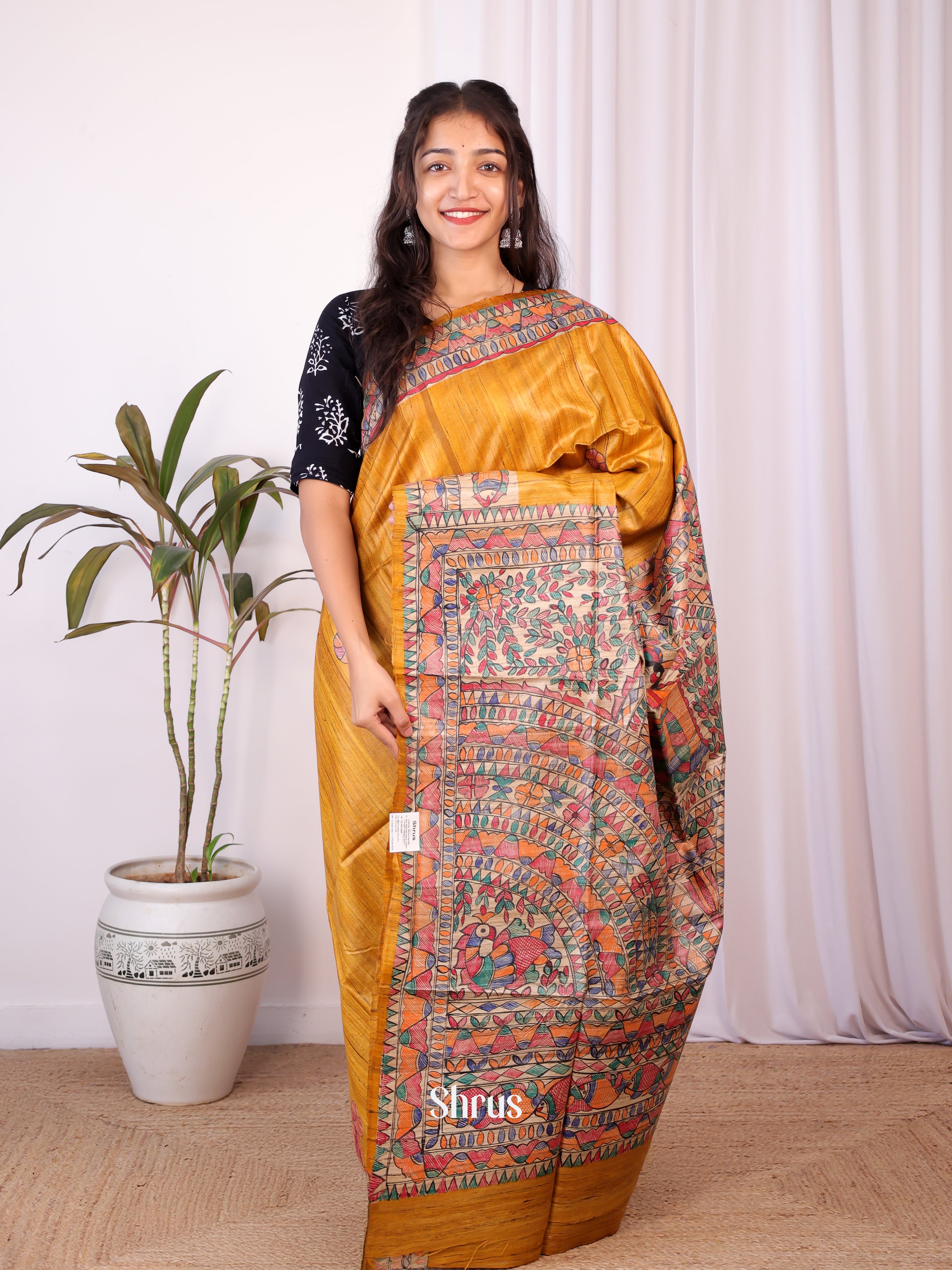 Mustard & Beige - Tussar Saree