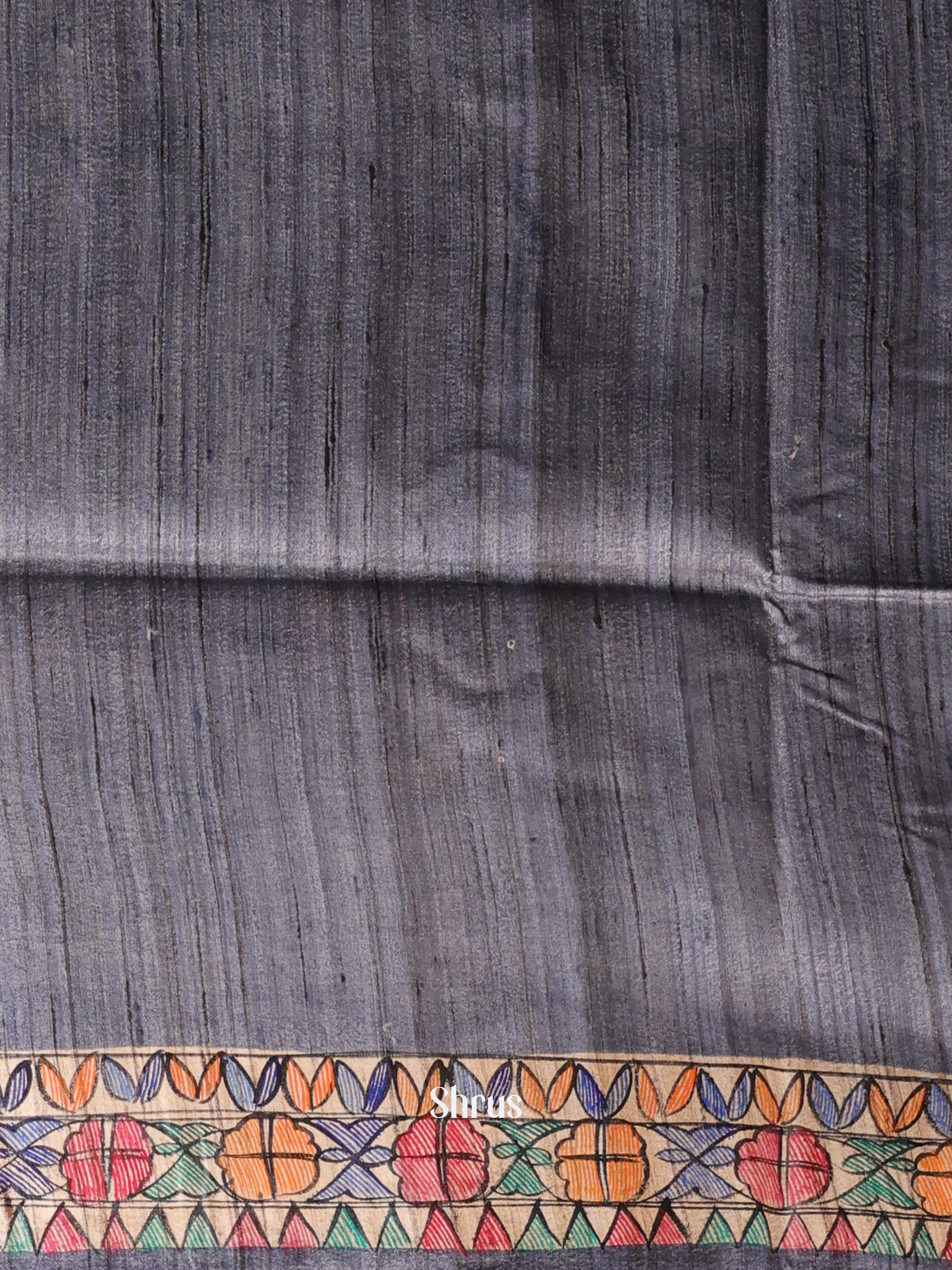 Grey & Beige - Tussar Saree