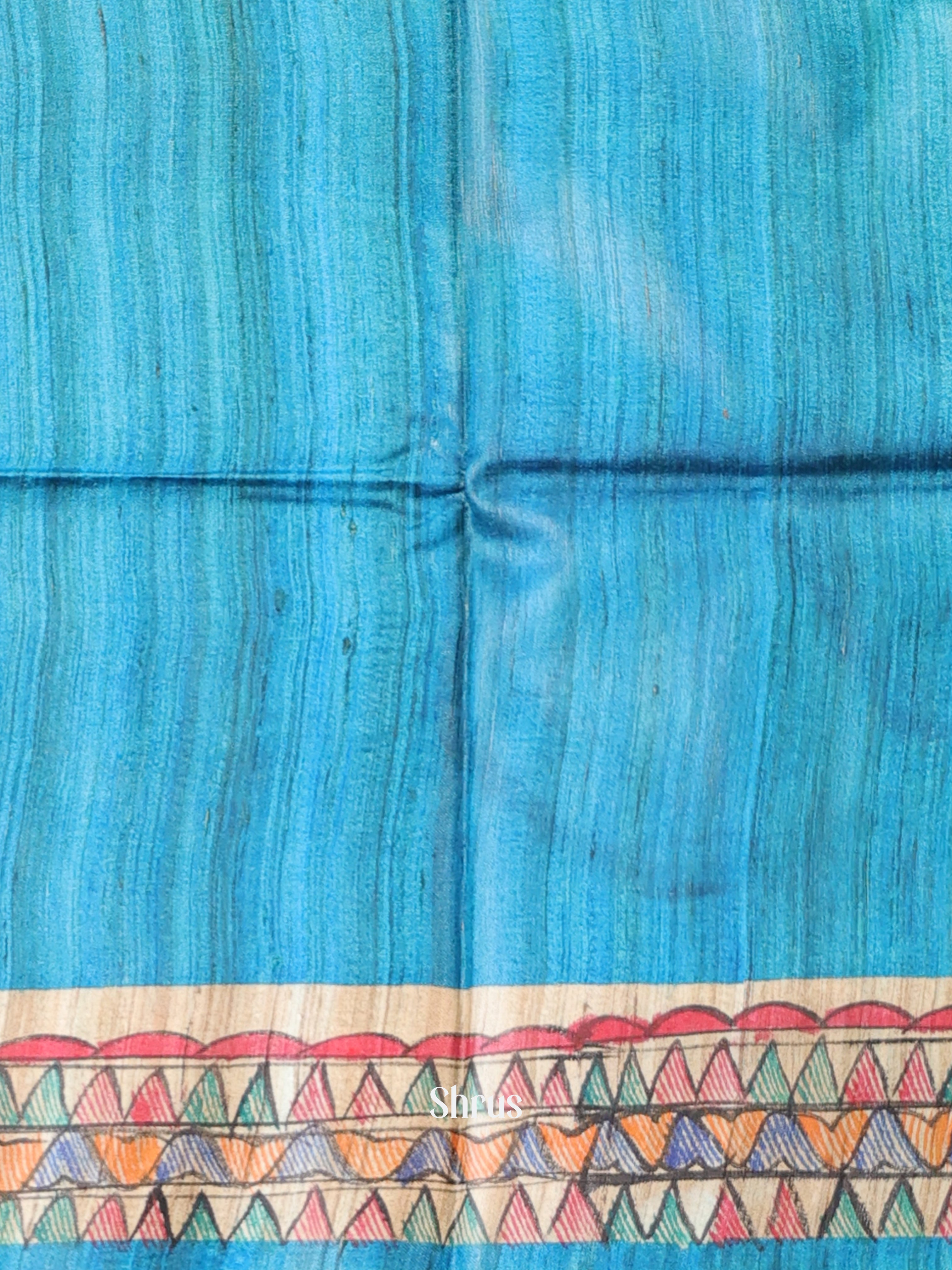 Blue & Beige - Tussar Saree