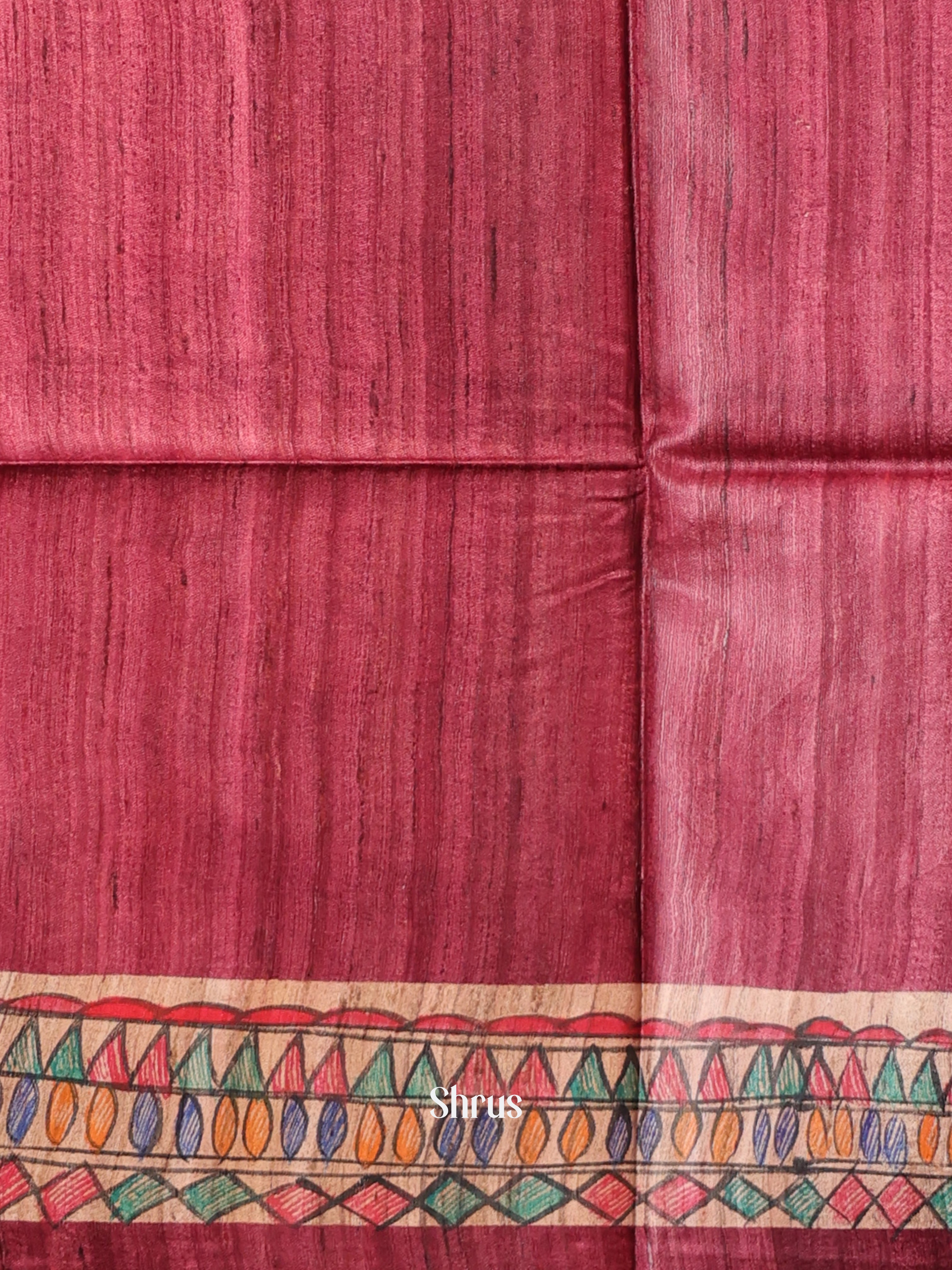 Maroon & Beige - Tussar Saree