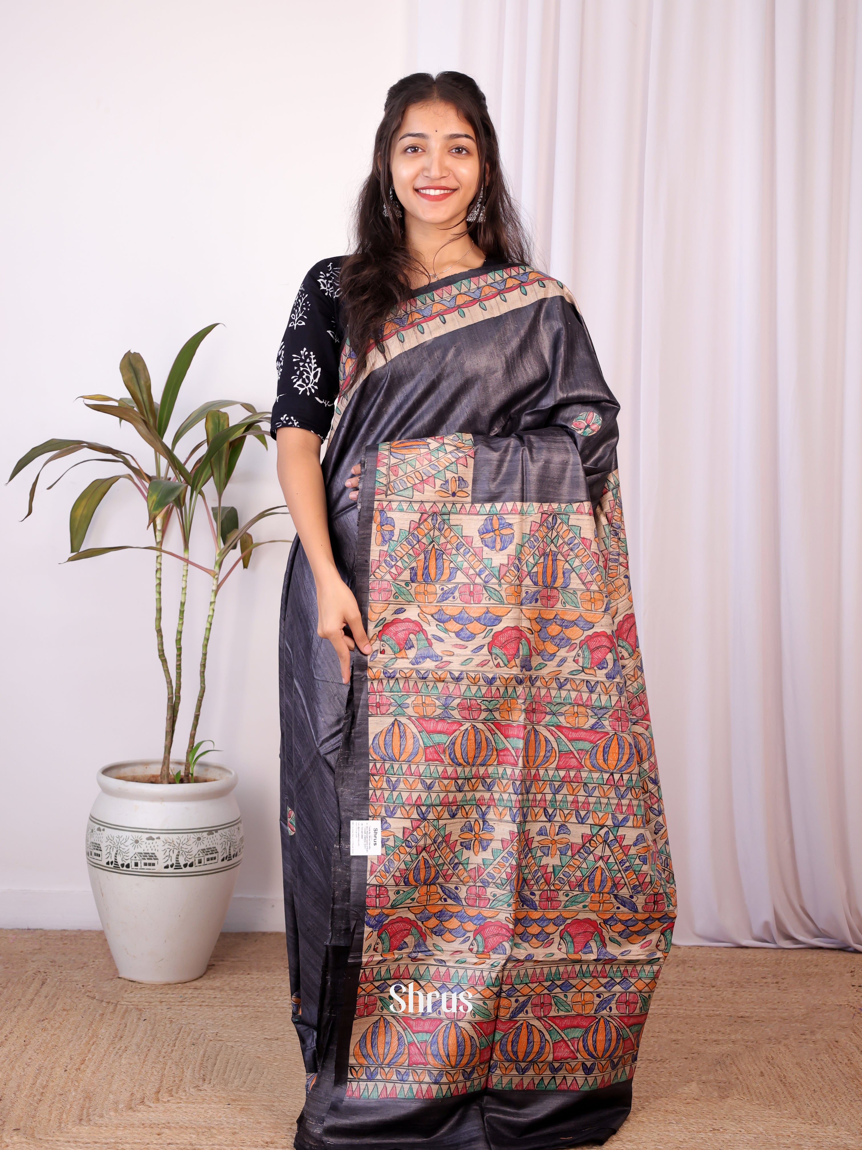 Black & Beige - Tussar Saree