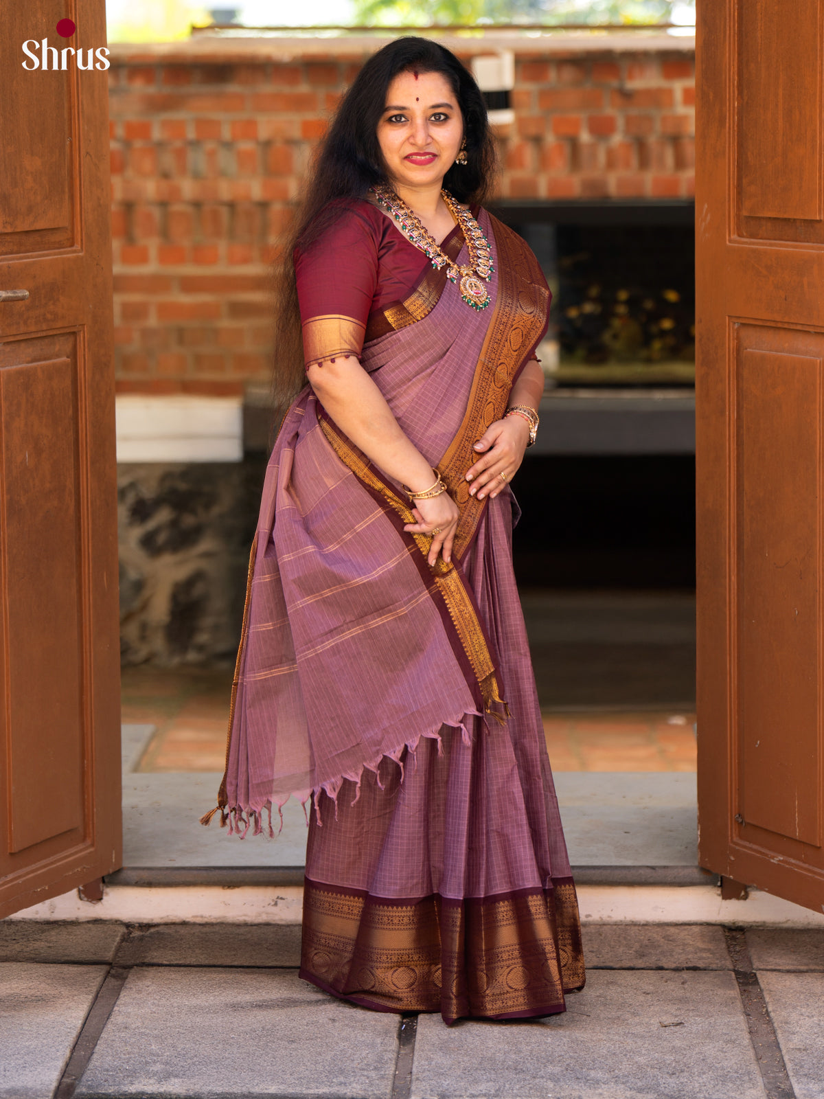 Dusty Pink & Brown - Chettinad Cotton Saree