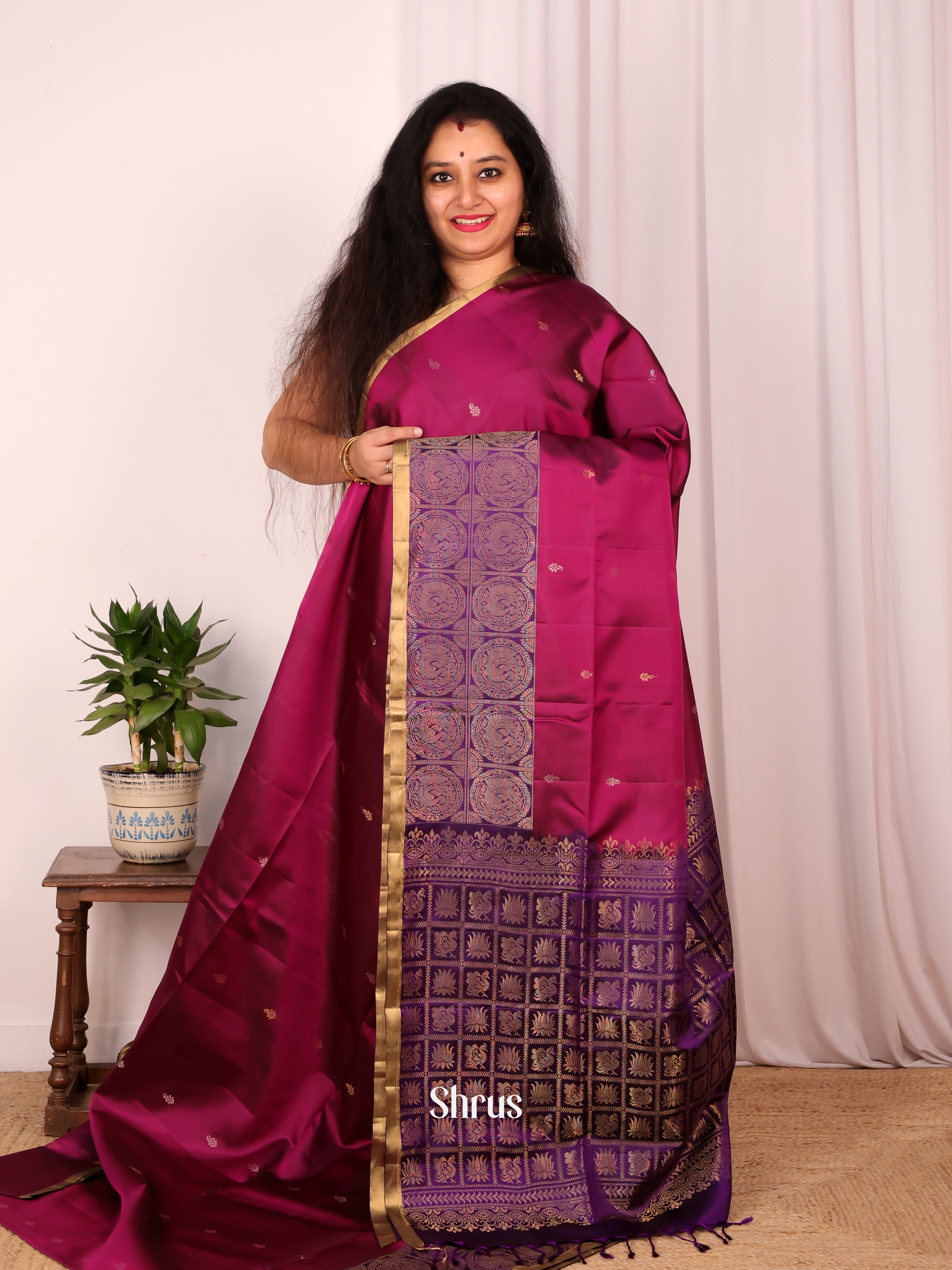 Wine & violet - Soft Silk Saree