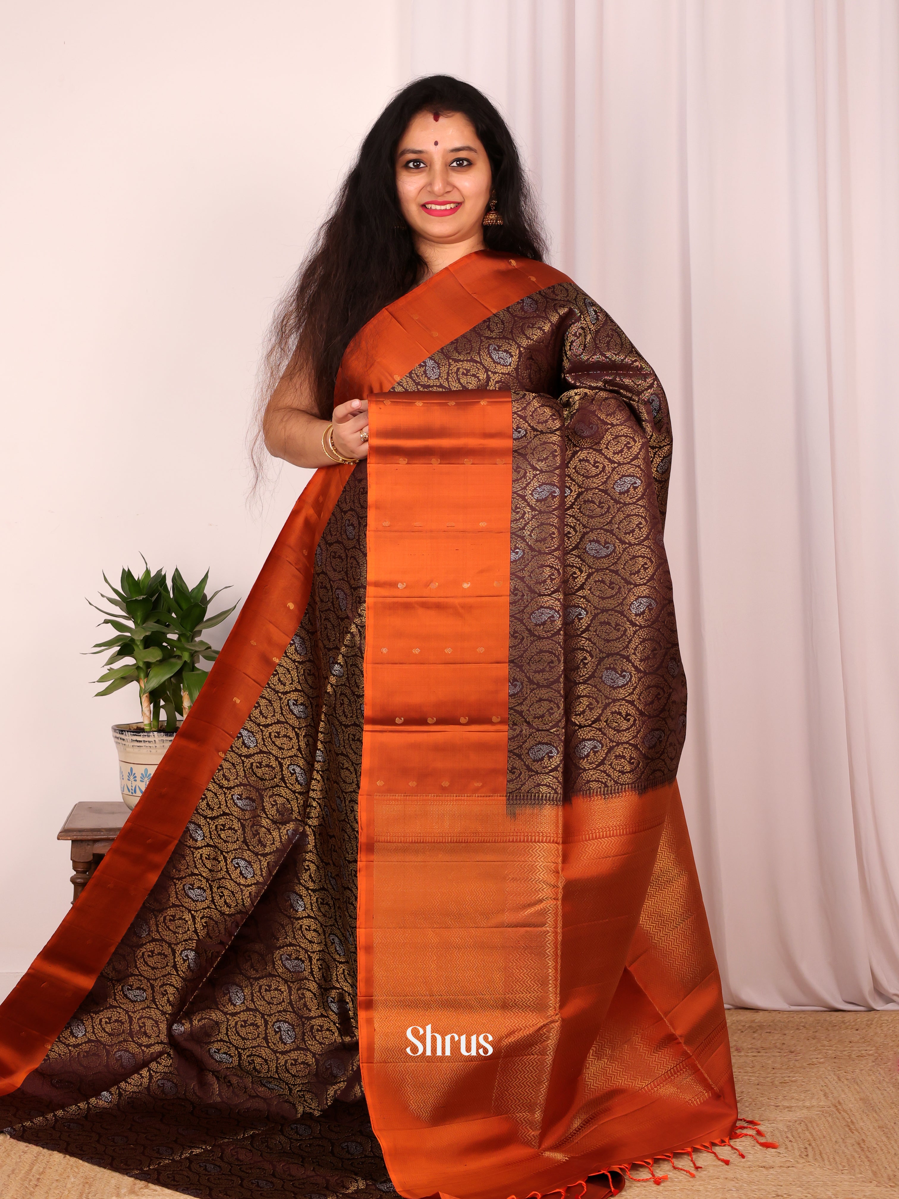 Brown & Brick - Soft Silk Saree