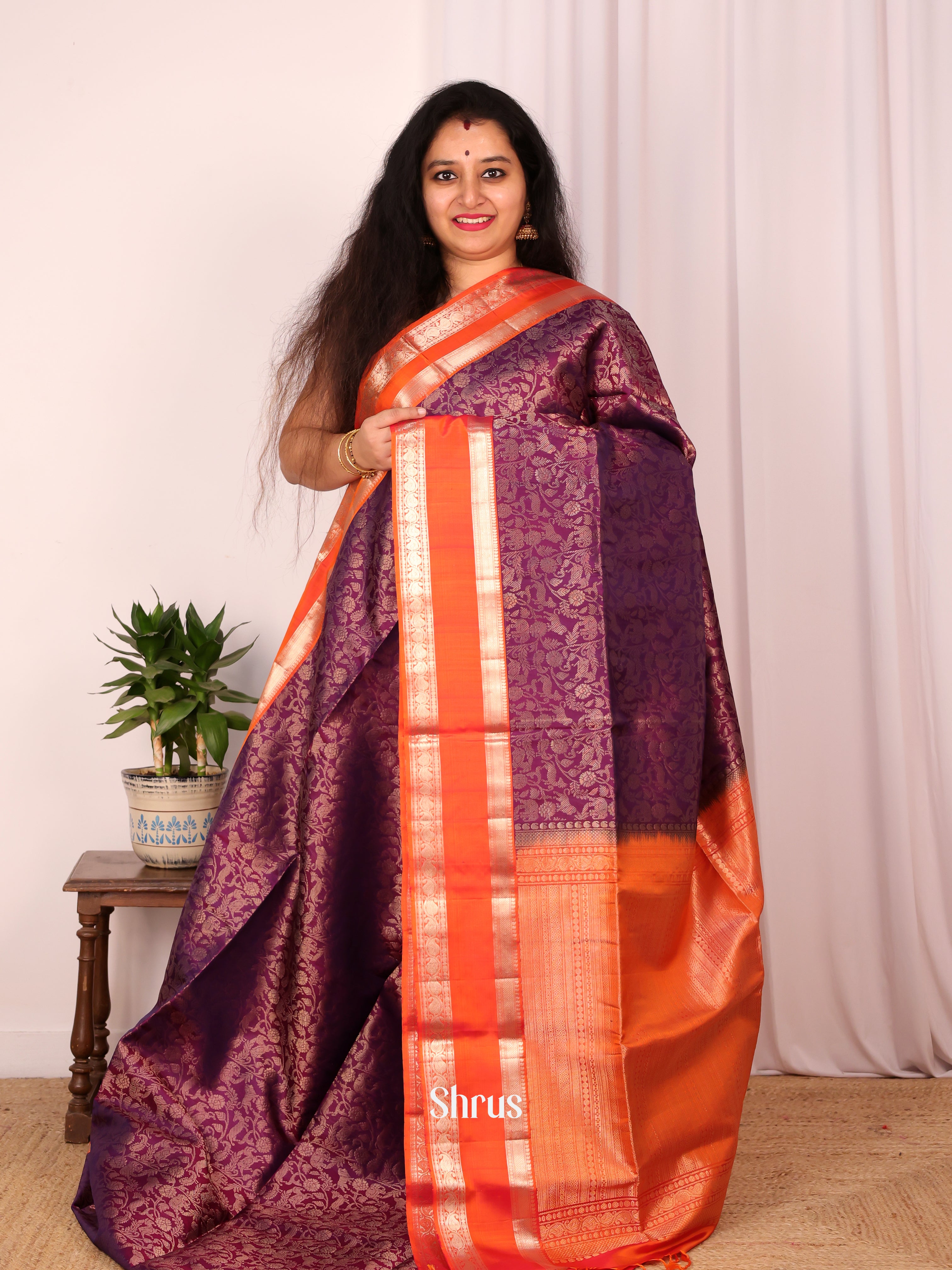 Purple & Orange - Soft Silk Saree