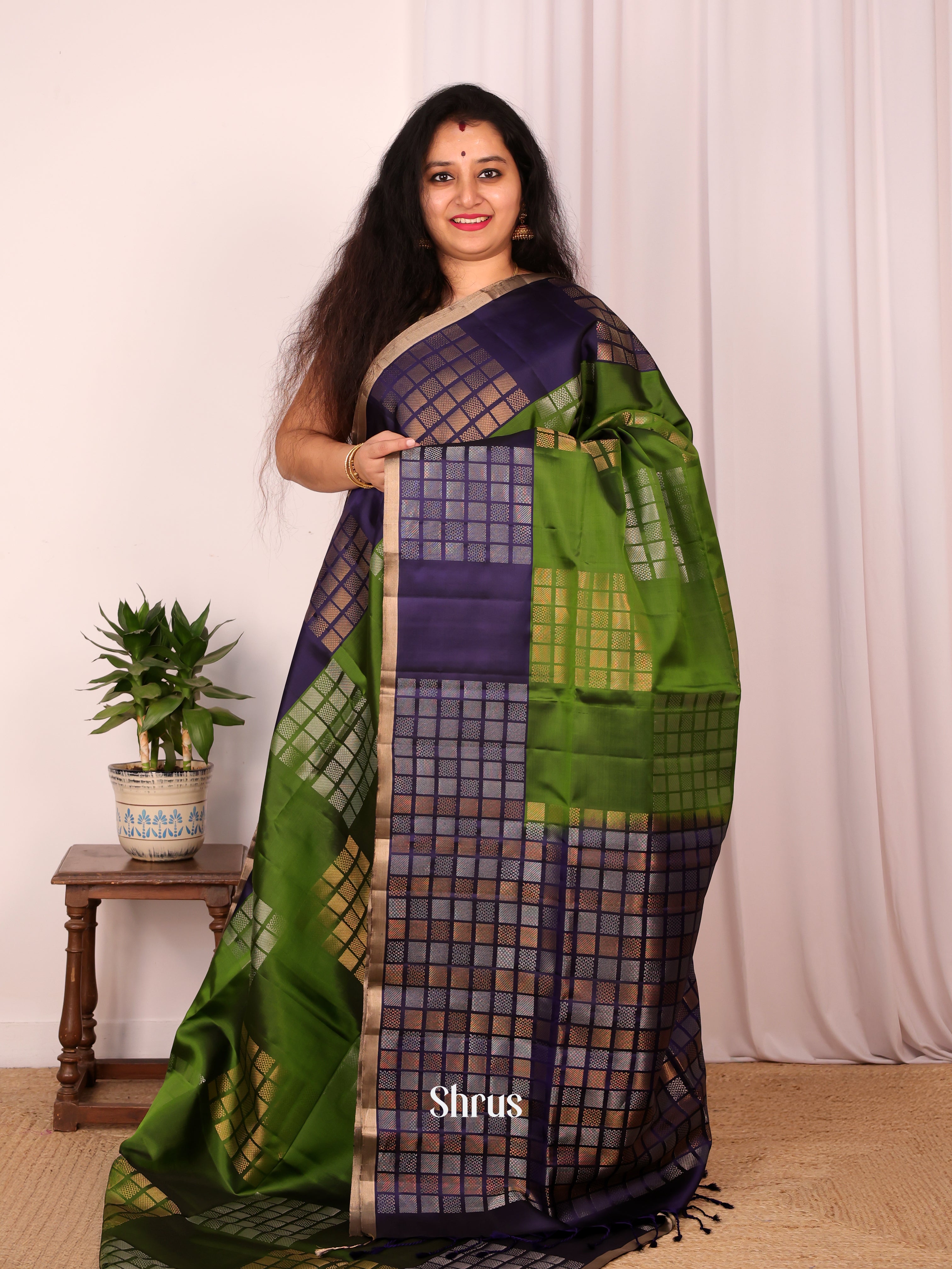 Green & Violet - Soft Silk Saree