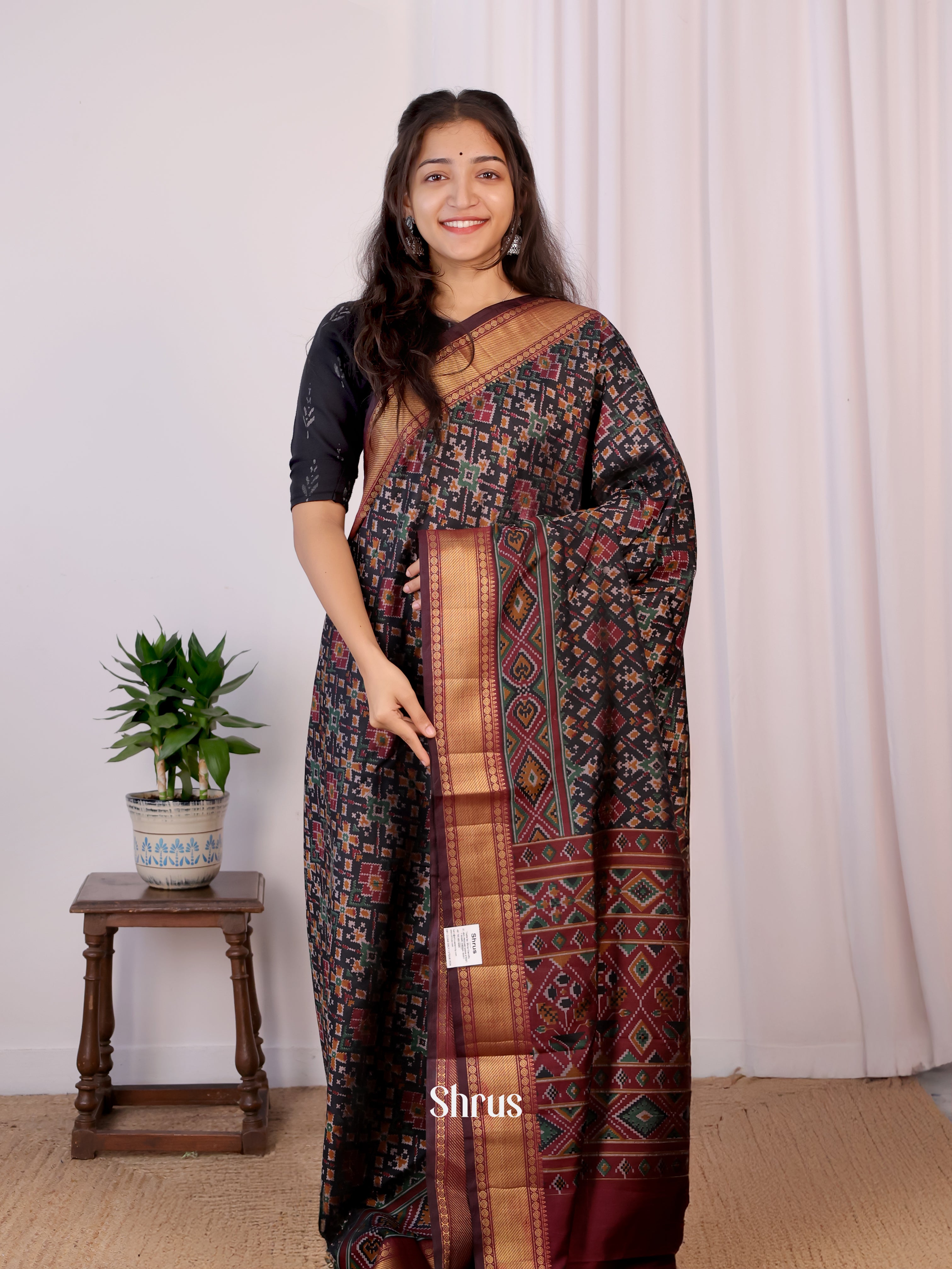 Black & MAroon- Semi Patola Saree