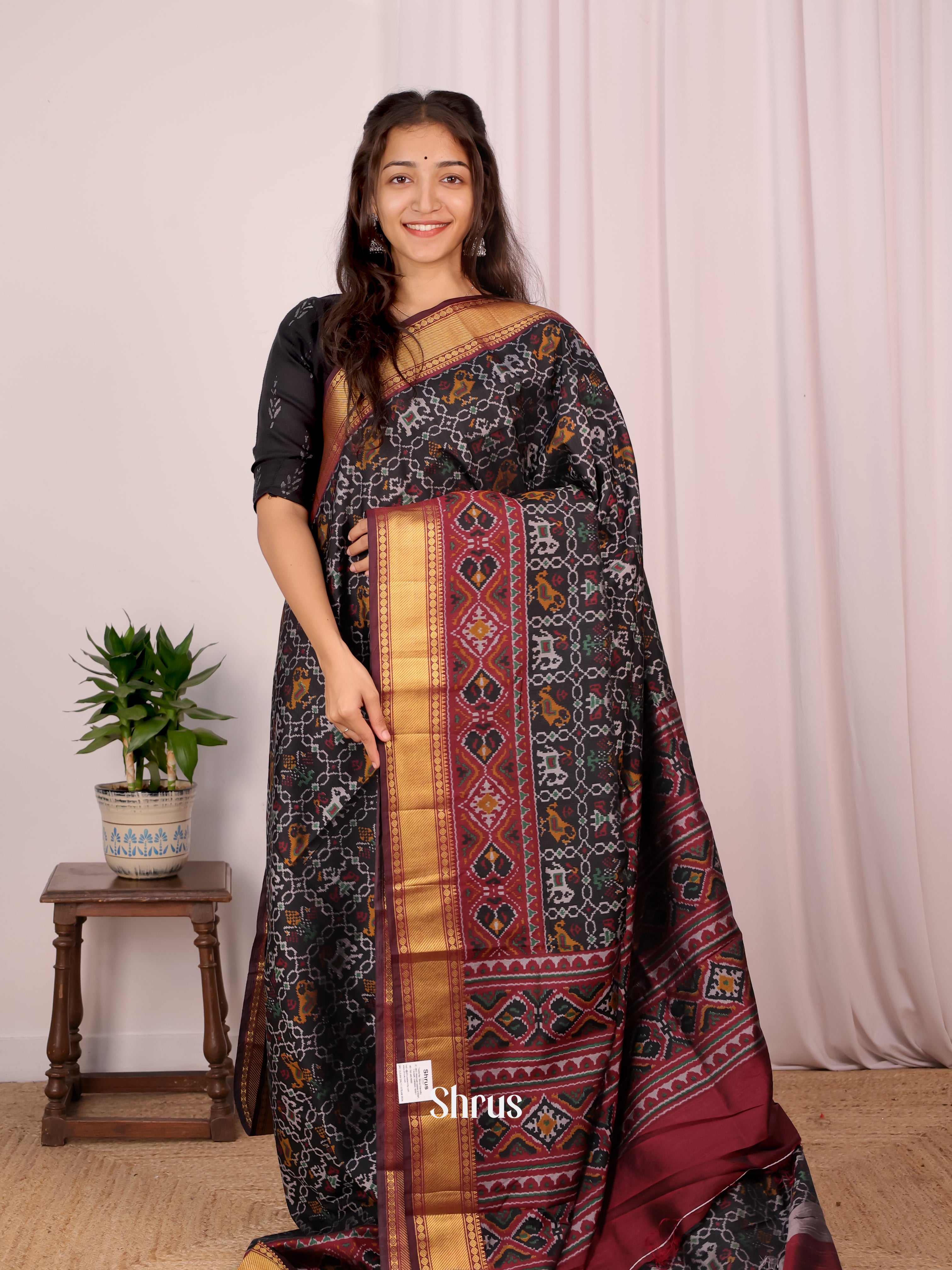 Black & Brown - Semi Patola Saree