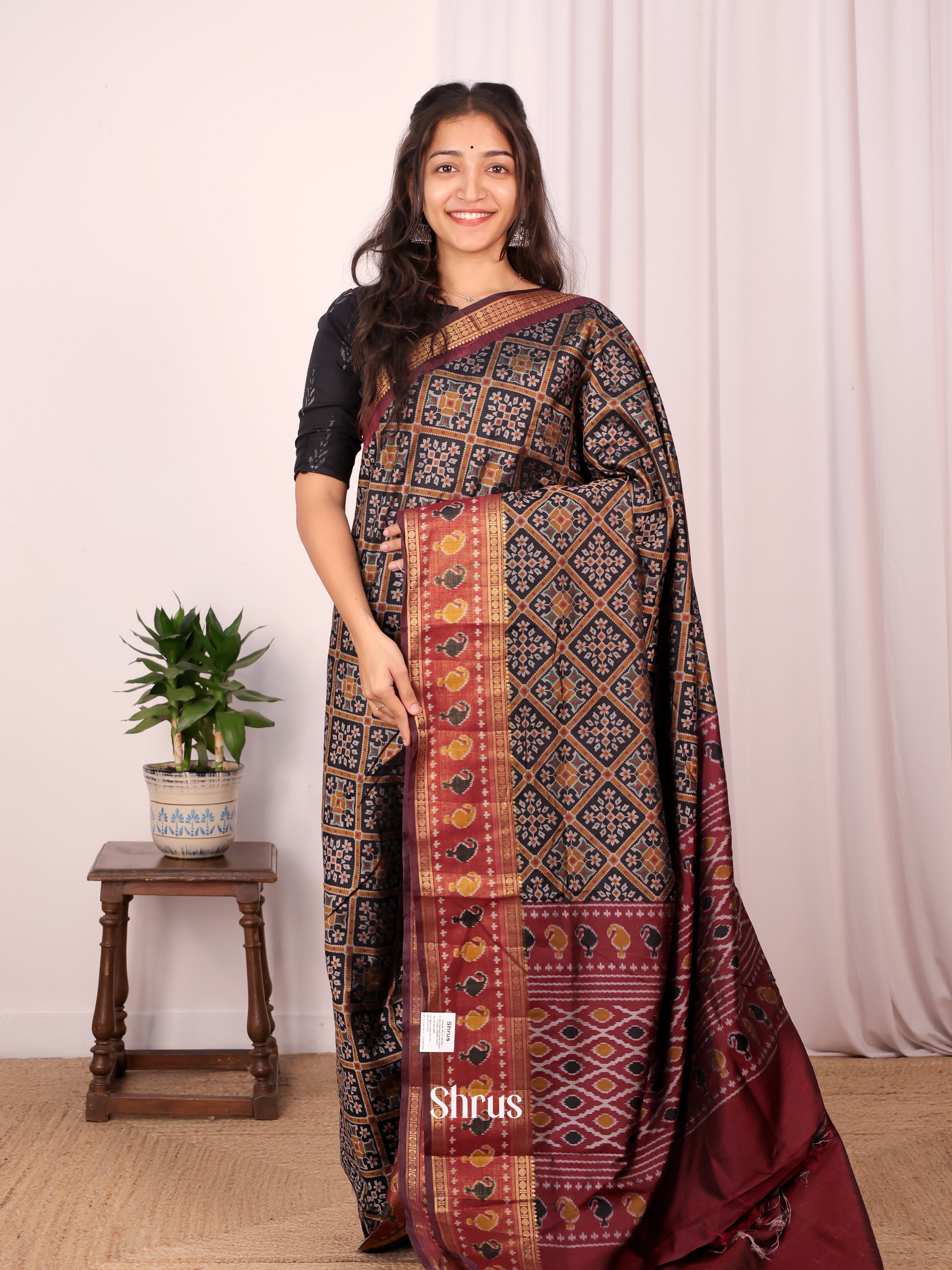 Black & Brown- Semi Patola Saree