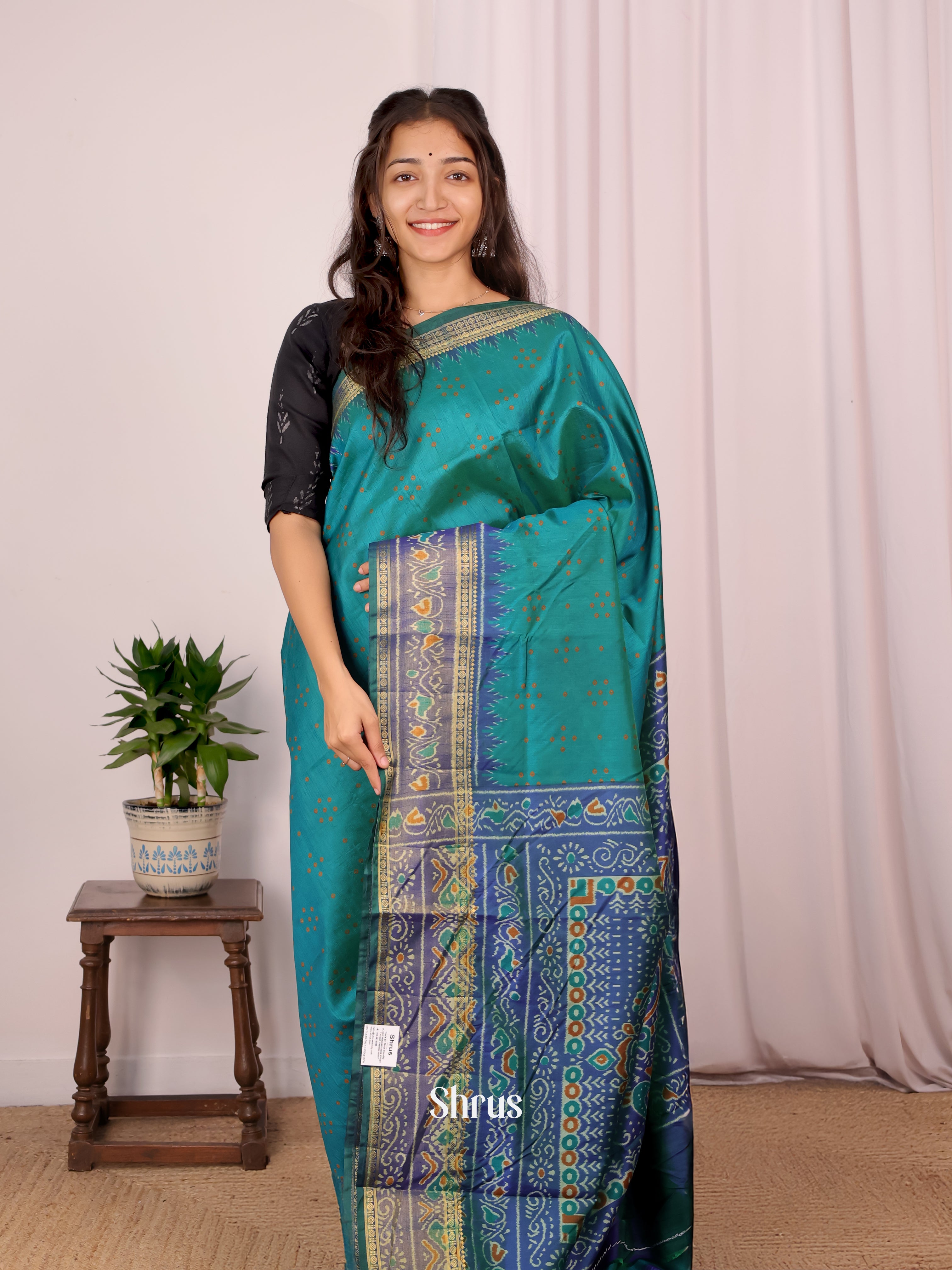 Teal & Blue- Semi Patola Saree