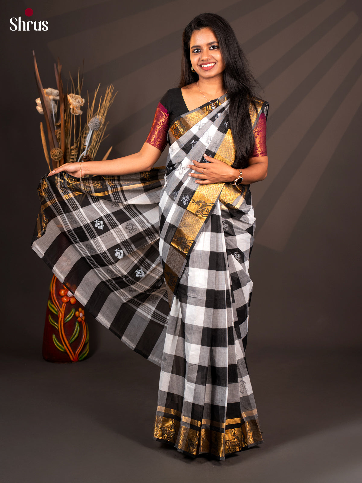 White & Black - CKS20051 - Chettinad Cotton - Shop on Shrus.com