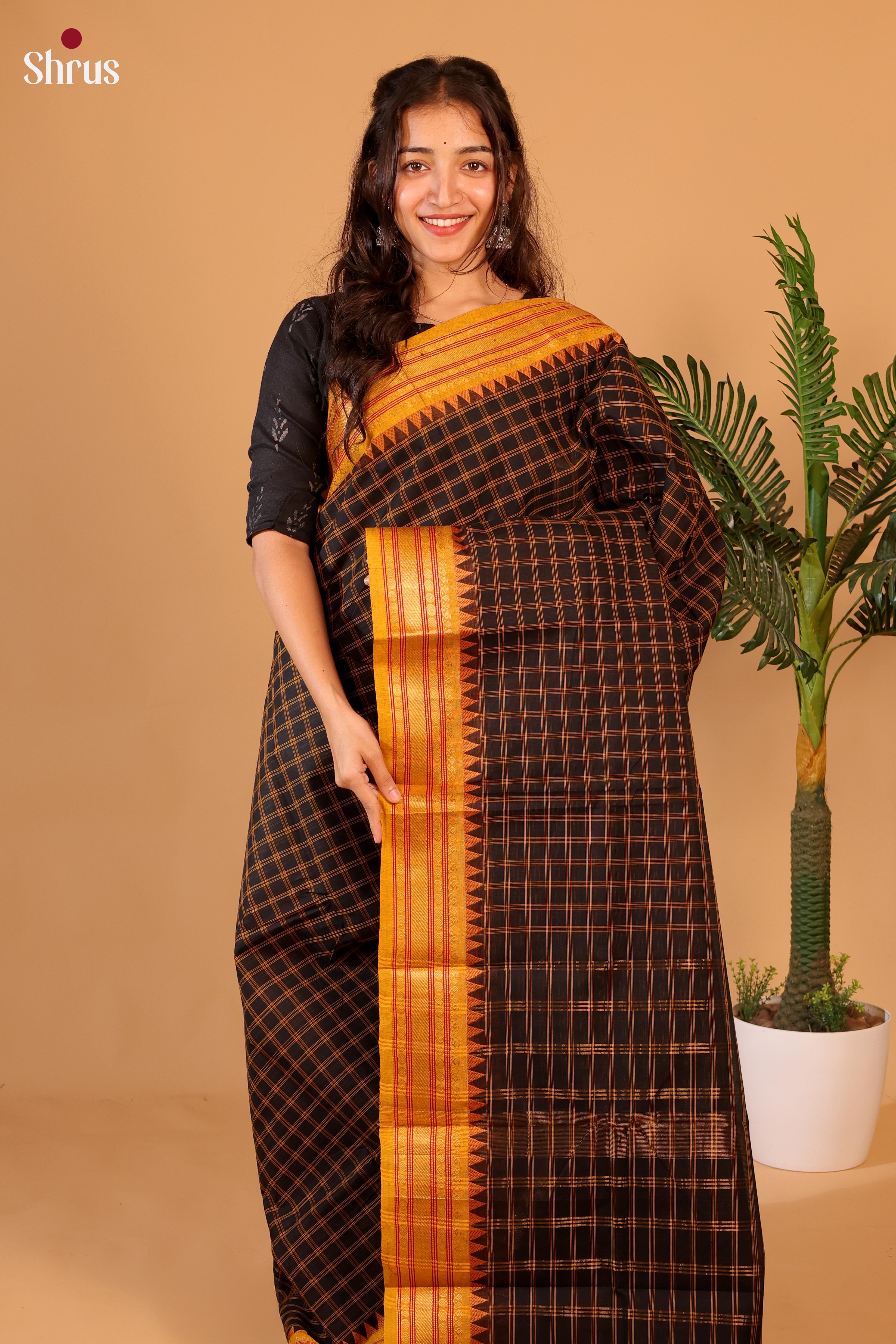 Black & Mustard  - Chettinad Cotton Saree