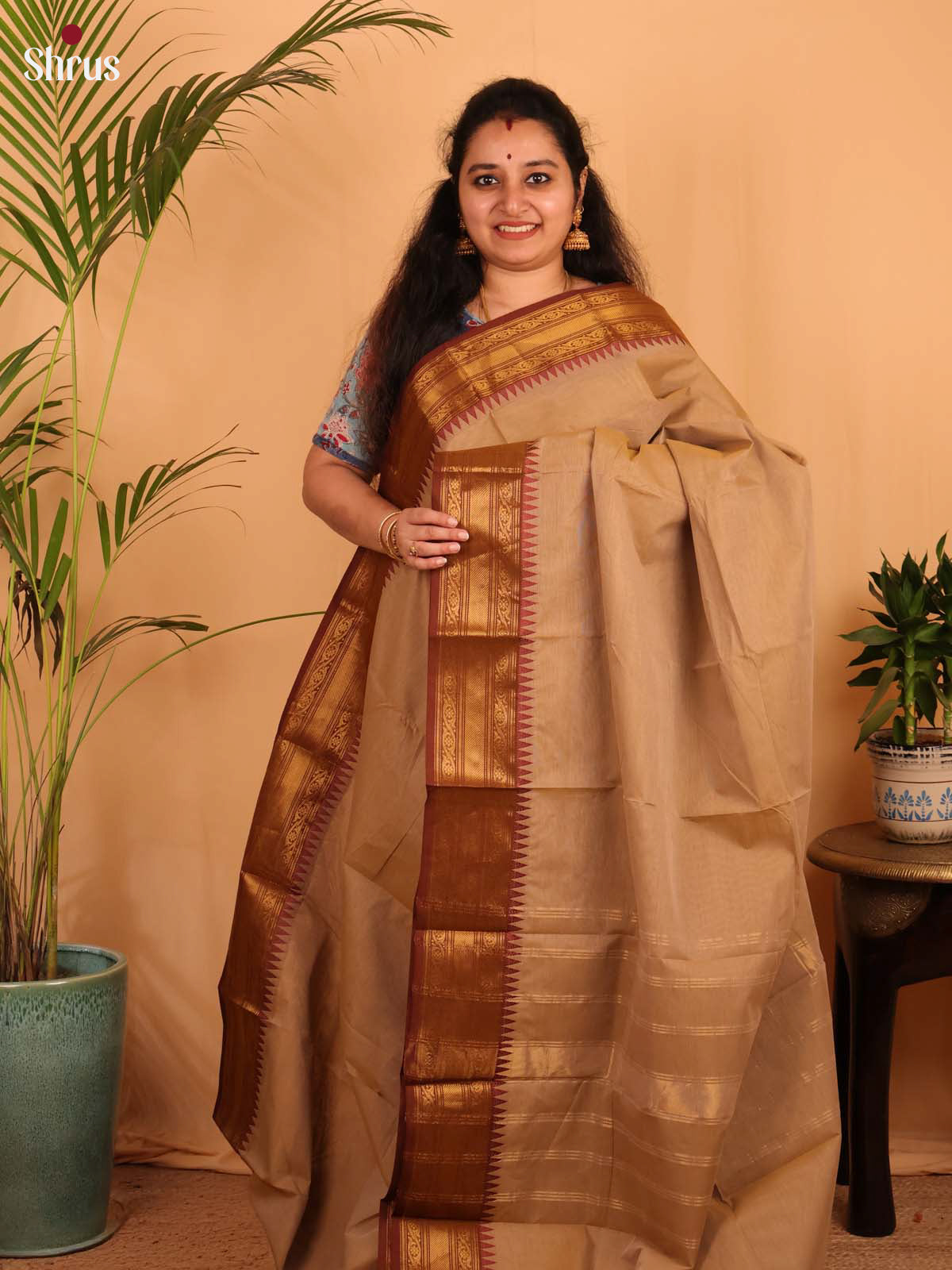 Grey & Brown - Chettinad Cotton Saree