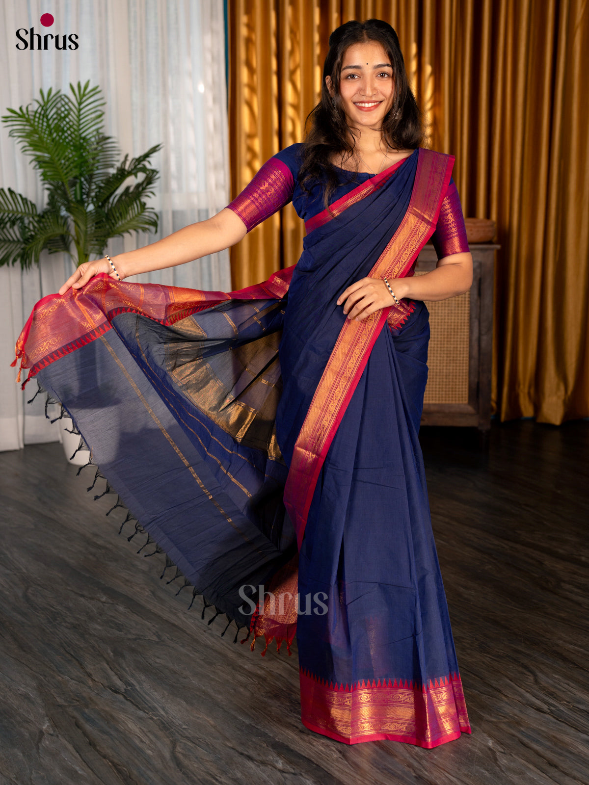 Blue & Red - Chettinad Cotton Saree