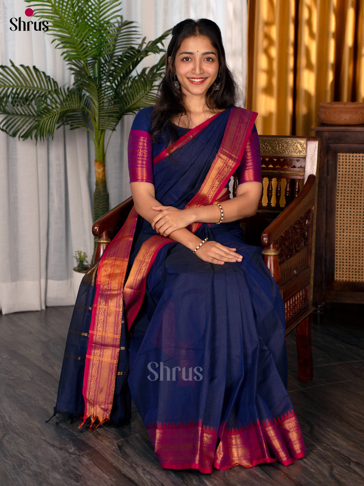 Blue & Red - Chettinad Cotton Saree