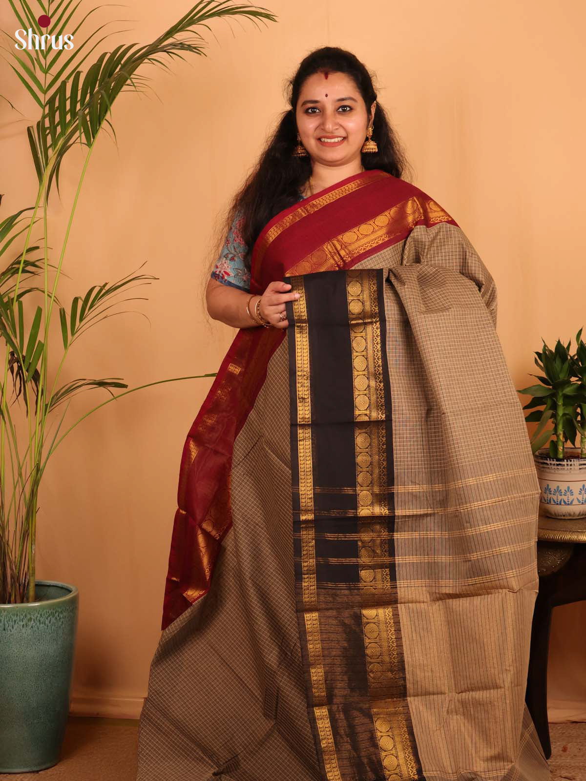 Grey & Black - Chettinad Cotton Saree