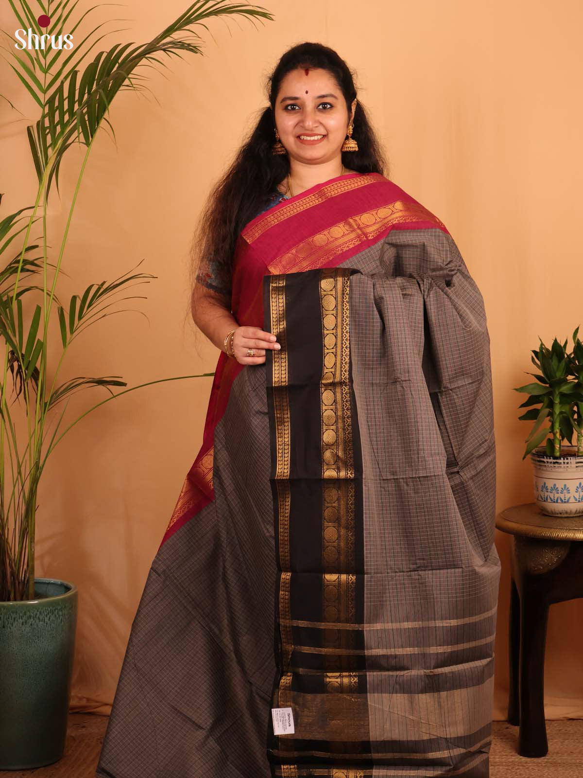 Grey & Black - Chettinad Cotton Saree