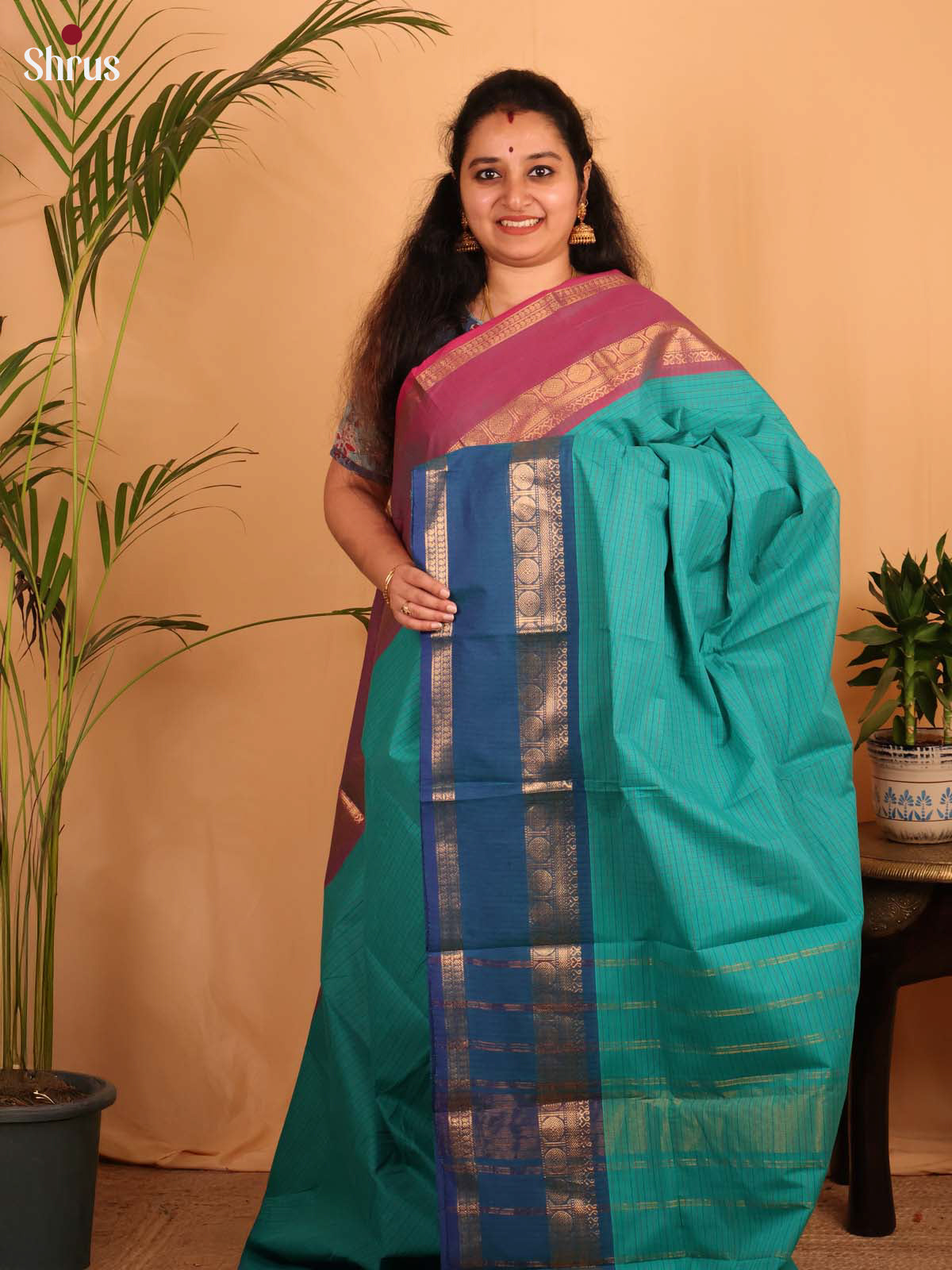 Teal & Blue- Chettinad Cotton Saree